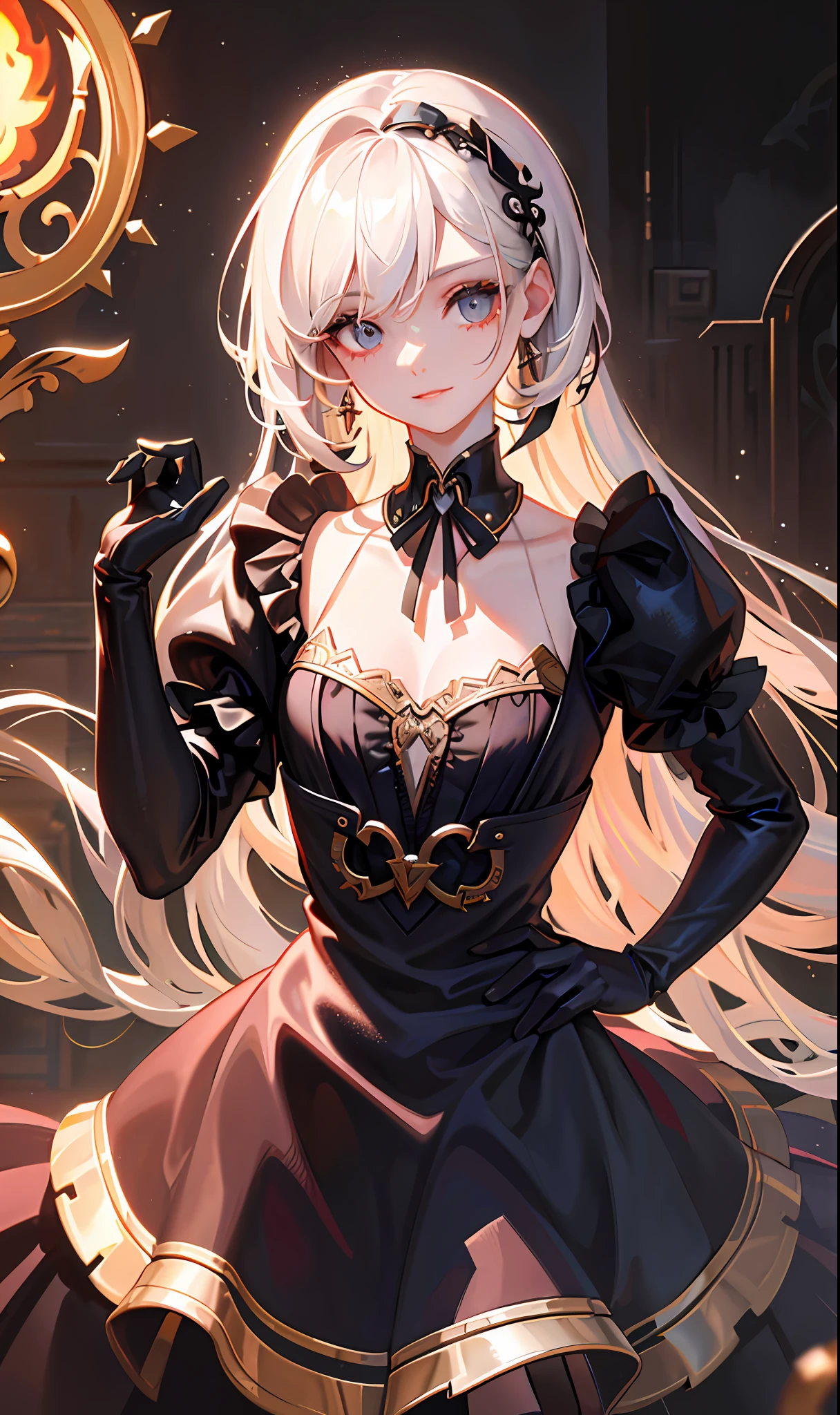 (masterpiece, sidelighting, finely detailed beautiful eyes: 1.2), (masterpiece*portrait), portrait, (bust), realistic, 3D face, lusious skin, ((solo)), (close-up of face), (fire opal-like one-eyed), hanging eye corner, (high-detail skin, visible pores)), (Perfect body), a beautiful steampunk one-eyed girl, small breasts, ((Gothic style dress)), (neck ring), (short gloves as short as half the palm of the hand)