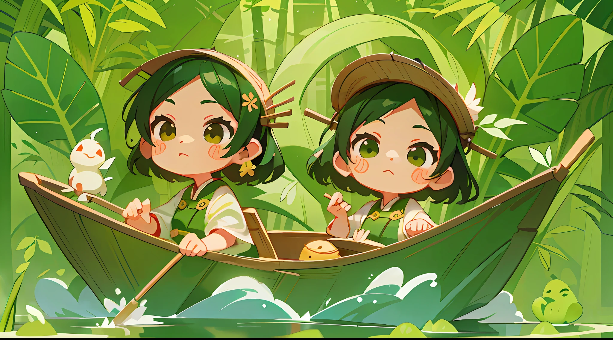 Dragon Boat Festival, boating, bamboo leaves, posters, illustrations, cute and delicate faces of children