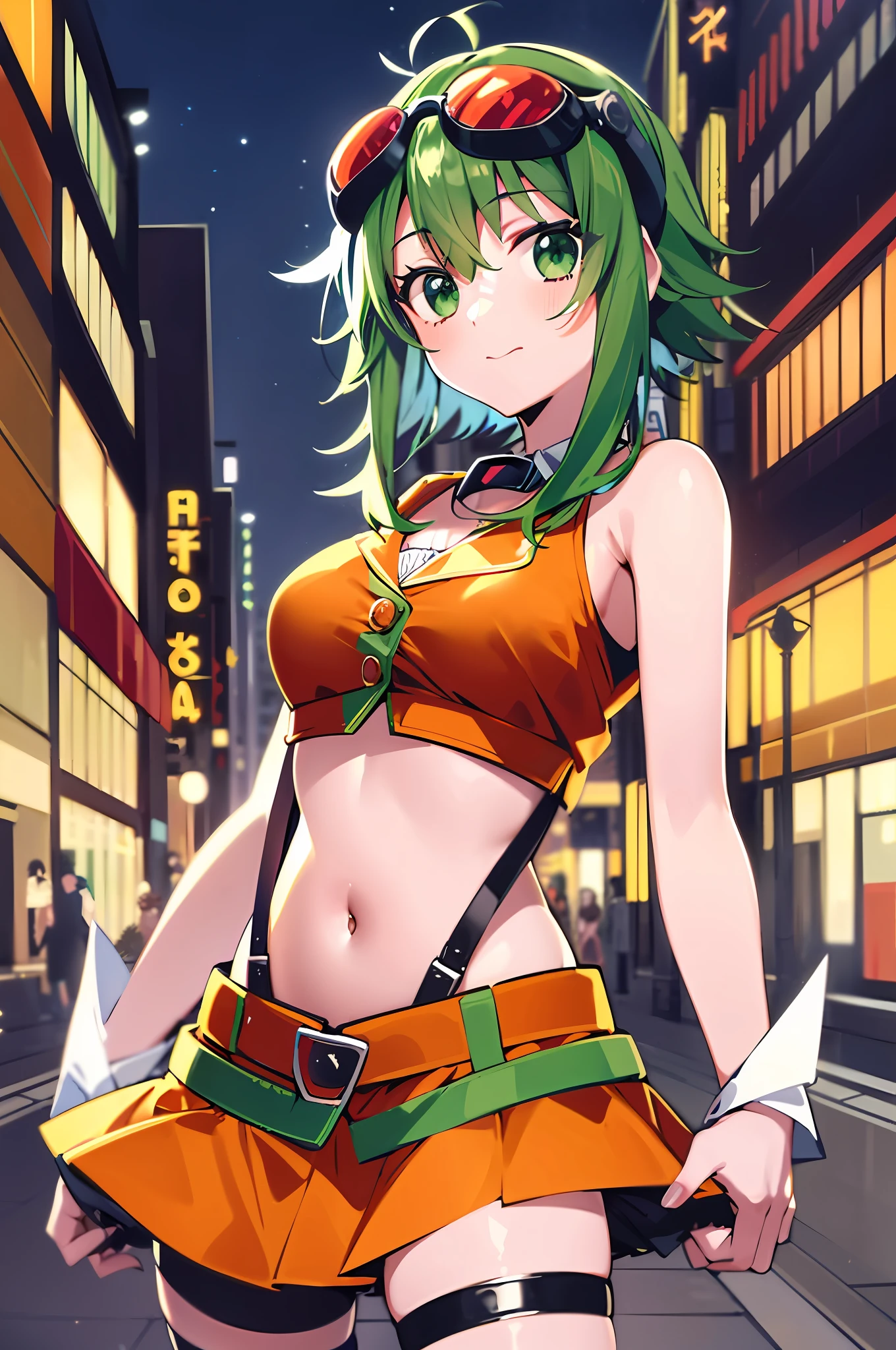 anime girl in orange outfit with green hair and red glasses, seductive anime girl, official artwork, rogue anime girl, rin, anime style 4 k, rei hiroe, best anime 4k konachan wallpaper, anime moe artstyle, high detailed official artwork, knights of zodiac girl, ****, official art, nighttime!!, badass anime 8 k, mikudayo