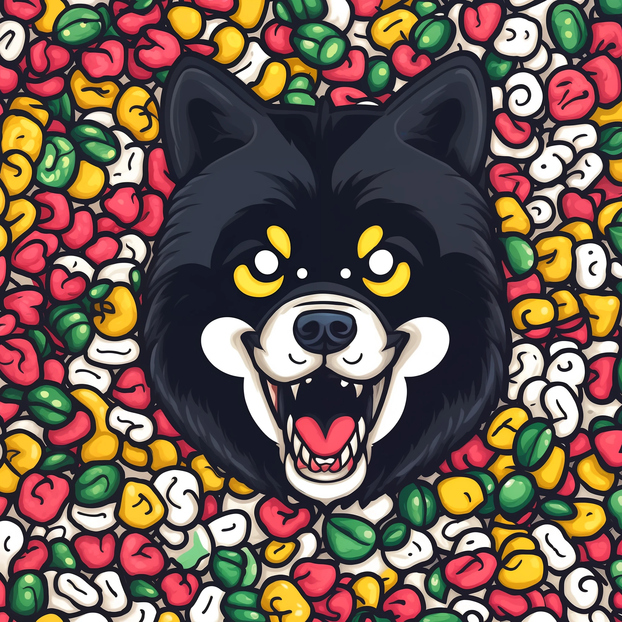 very simple,minimalistic,cartoon doodle,line art,of a black shiba inu