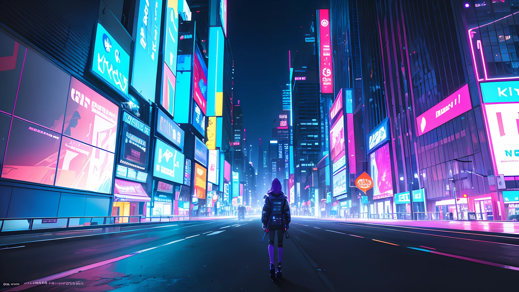 No Man, A Little Perspective, No Man, (Masterpiece, Top Quality, Best Quality, Official Art, Beauty and Aesthetics: 1.2), (Blue-Purple Neon), (Vibrant), Dynamic Colors, Vivid Contrasts, Futuristic Atmosphere, Electricity, Reflective Surfaces, (Cityscape: 1.3), 8K, Official Wallpaper, (Cyberpunk: 1.2), Future