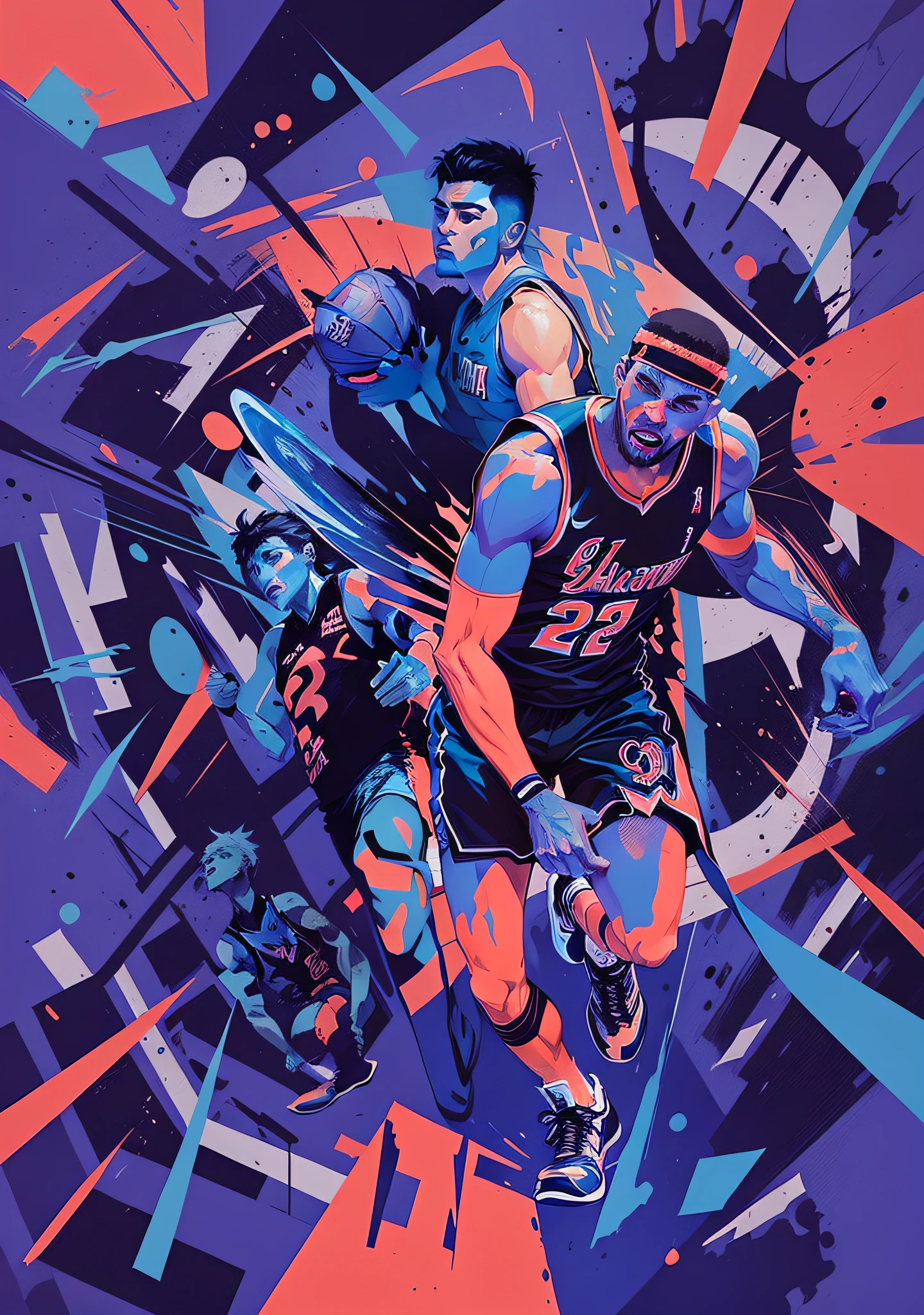 Basketball posters, cool art styles, illustrations, basketball players, copywriting are the biggest crisis of Baixin stone tools? The painting style is dashing and delicate --auto --s2
