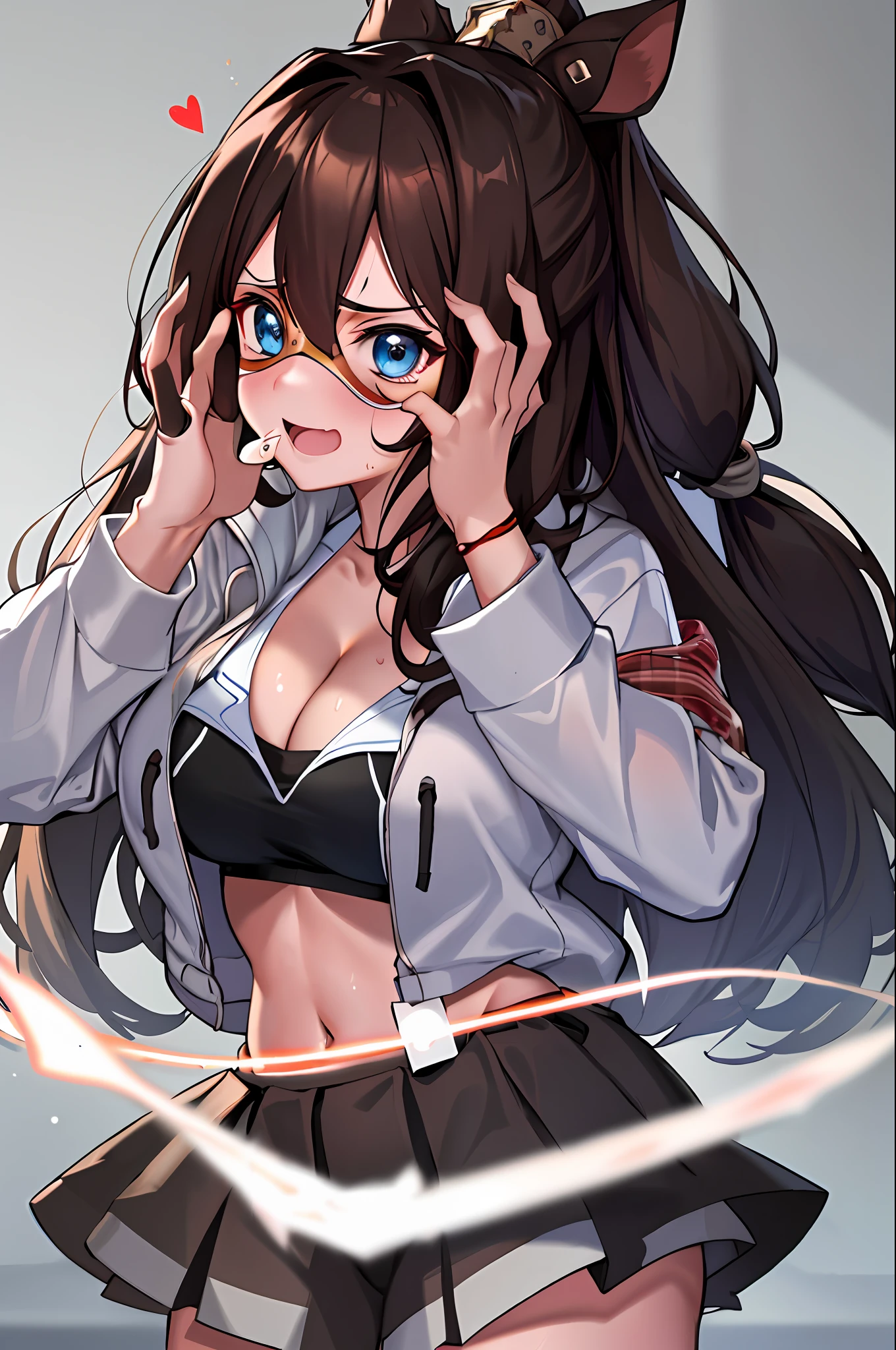 Top Quality, Masterpiece, High Definition, 8k, Hoodie and Anime Style Girl, One Girl, Detailed Line Art, Bright White and Bright Amber Style, Digital Enhancement, Close Up, Anime Core, Flowing Fabric, Masterpiece, One Girl, Solo, Light Smile, Big, Lower, Cleavage, Heart Eyes, Opening, Long Hair, Super Long Hair, Forest, (Hand to Mouth: 1.3), Hands to Their Face, One girl, crotch, big, navel, nude, (masterpiece, top quality), horizontal lightning, fine and beautiful eyes, angry face, madness, opening mouth, screaming, rough face, blush, sweat, mask, 1 girl, big, indoors, bedroom, hands on chest, mask, big, whip