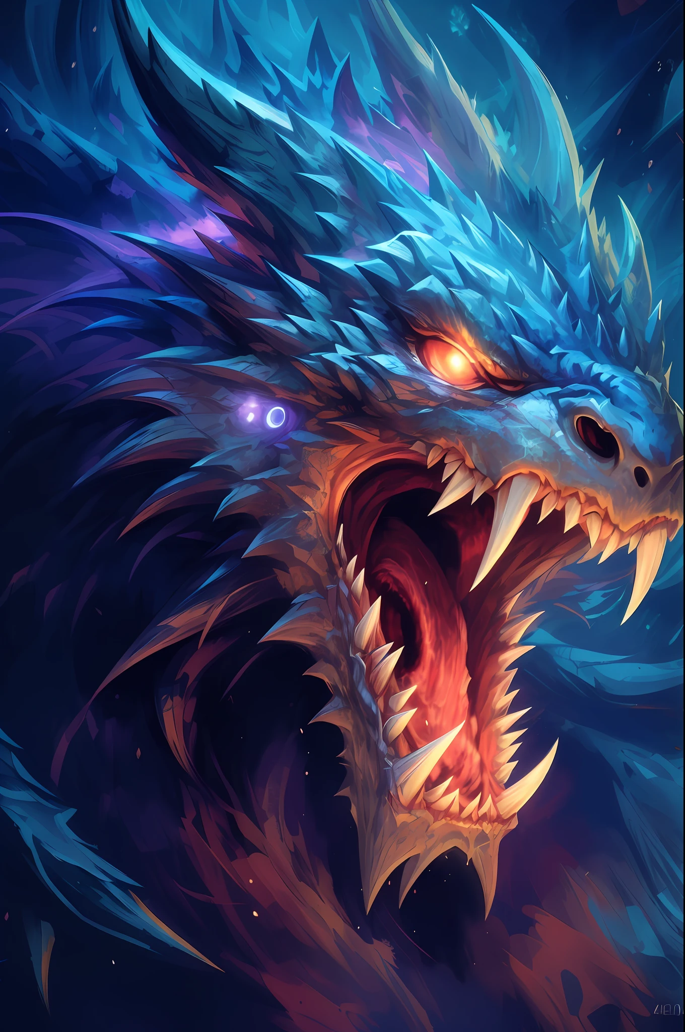a close up of a dragon with its mouth open and its teeth wide open, dragon art, epic dragon, 4k fantasy art, blue dragon, epic fantasy digital art style, epic fantasy card game art, 4k detailed digital art, dragon portrait, epic fantasy art style hd, dragon vore art, wow 4 k detail fantasy, detailed digital 2d fantasy art