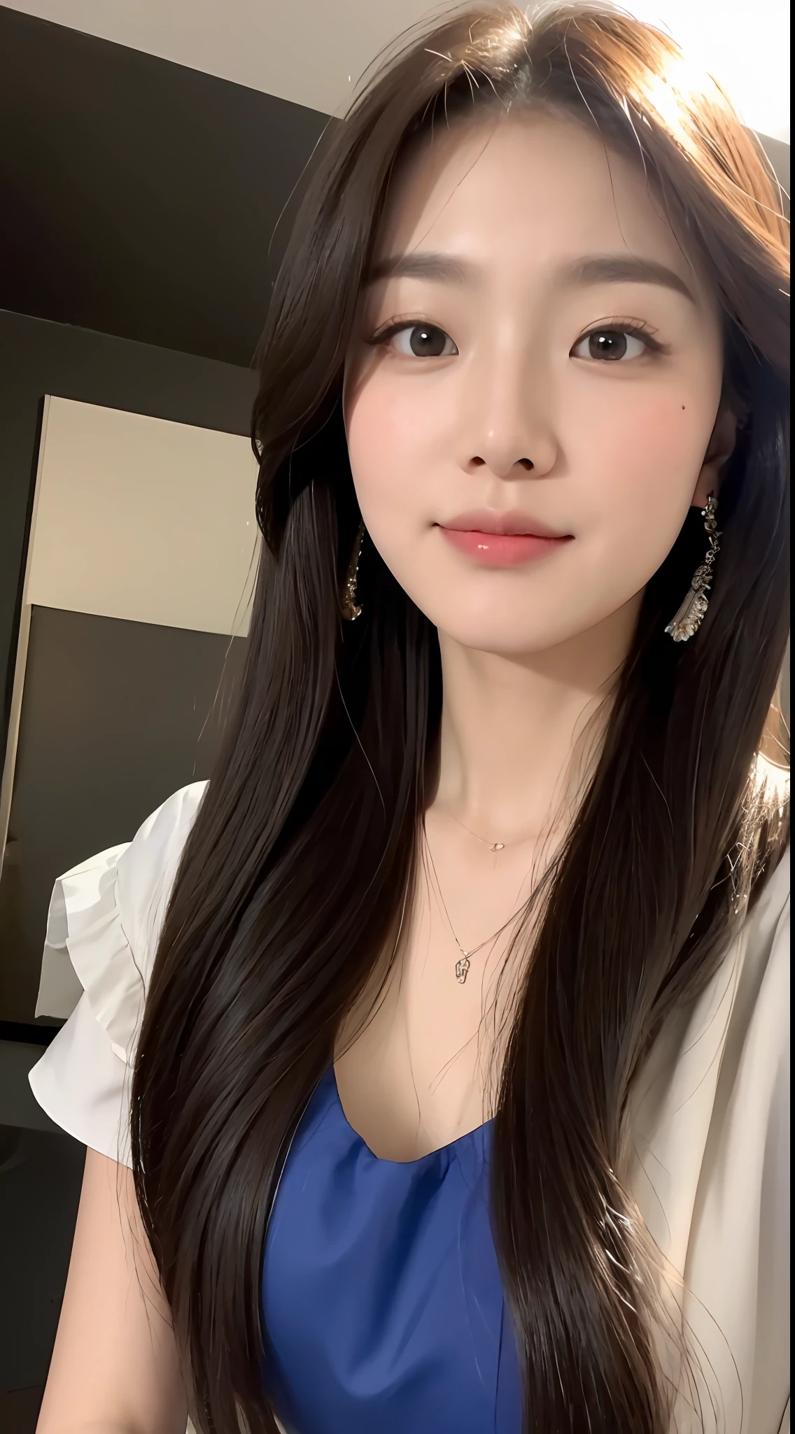 (1 Korean star with royal sister style), ((best quality, 8k, masterpiece: 1.3)), focus: 1.2, perfect body beauty: 1.4 , (smile), (night, street: 1.3), highly detailed face and skin texture, fine eyes, double eyelids, whitened skin, (big wave hairstyle: 1.3), (round face: 1.5), (dress: 1.4),