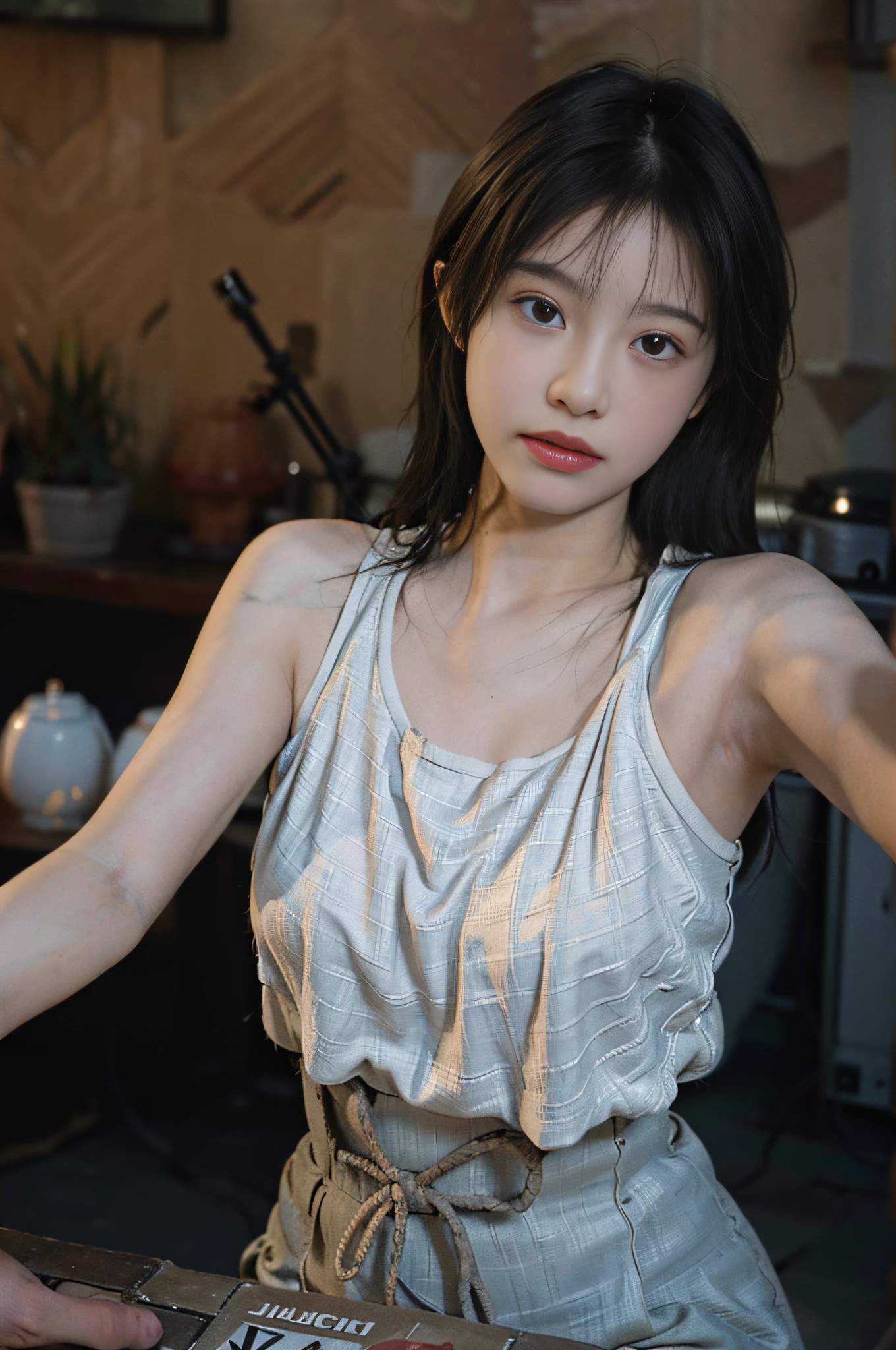 8K,Best quality, masterpiece, ultra high res, (photorealistic:1.4), raw photo, (Authentic skin texture:1.3), (film grain:1.3), (selfie angle),1girl,beautiful detailed eyes and face,masterpiece, best quality,close-up,upper bod,