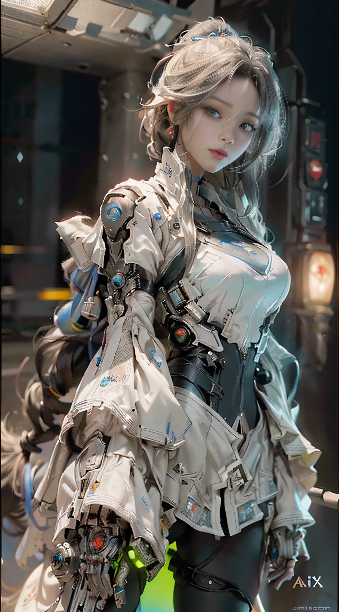 ((Best quality)), ((masterpiece)), (detailed:1.4), 3D, an image of a beautiful cyberpunk female,HDR (High Dynamic Range),Ray Tracing,NVIDIA RTX,Super-Resolution,Unreal 5,Subsurface scattering,PBR Texturing,Post-processing,Anisotropic Filtering,Depth-of-field,Maximum clarity and sharpness,Multi-layered textures,Albedo and Specular maps,Surface shading,Accurate simulation of light-material interaction,Perfect proportions,Octane Render,Two-tone lighting,Wide aperture,Low ISO,White balance,Rule of thirds,8K RAW,