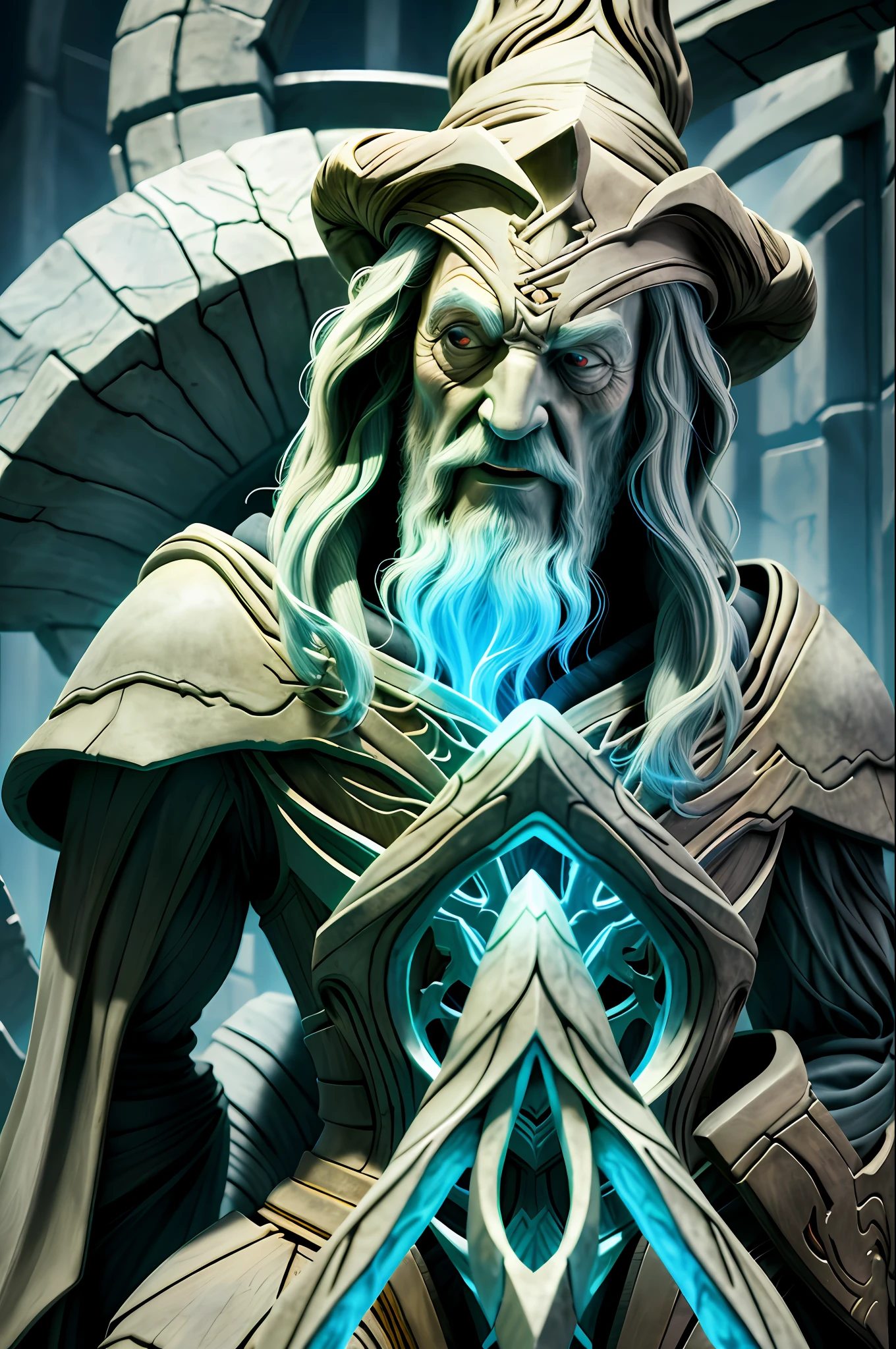close up portrait, sc3pt4 gandalf, biosphere amor