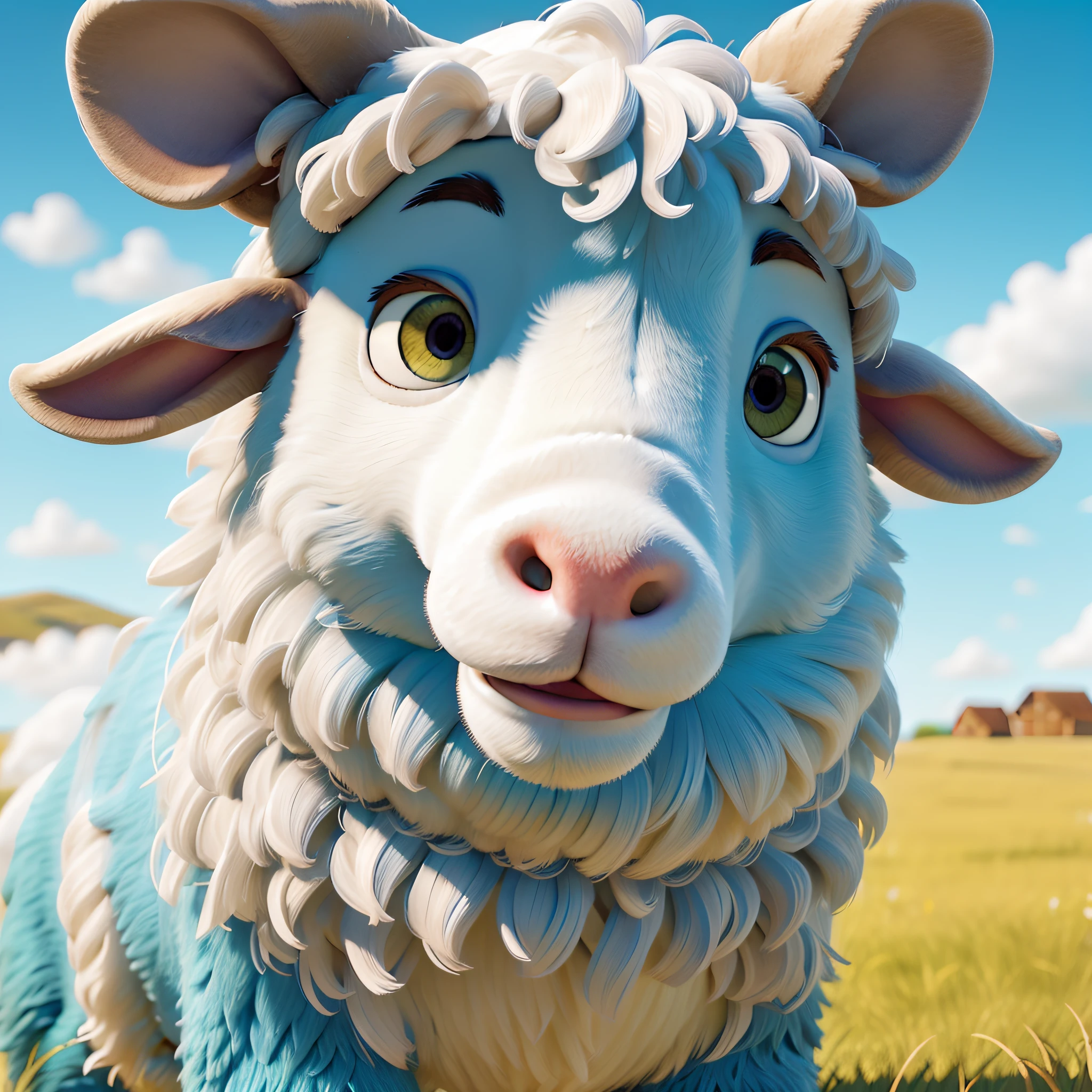 Masterpiece, best quality, sheep close-up, close-up, cyan steppe in the background, perfect details, perfectly painted - auto --s2