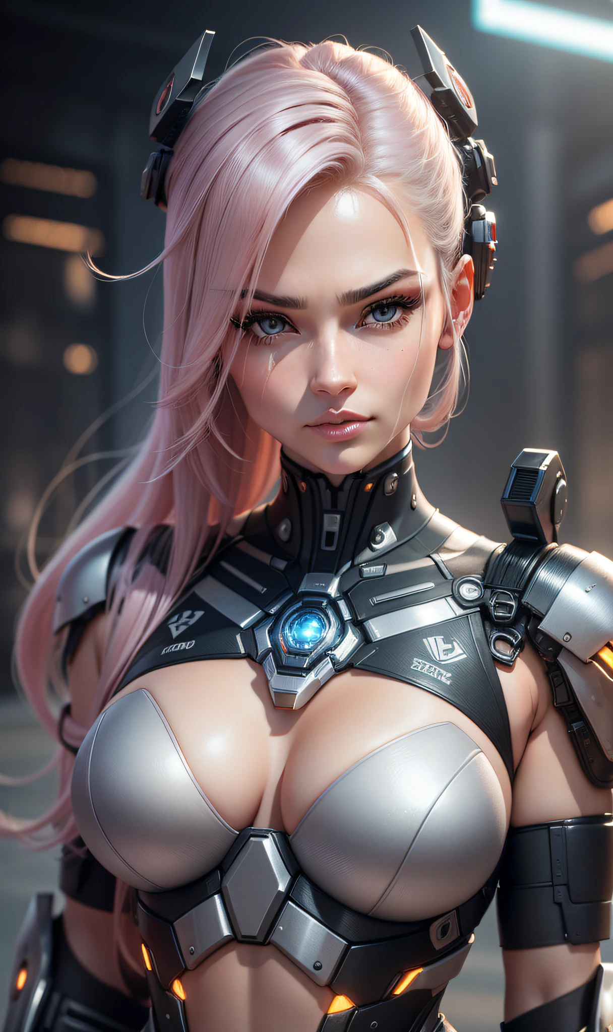 "We present a highly complex 3D rendering depicting a breathtaking cyborg specializing in security. With a feminine face of dazzling beauty and an imposing presence, this elite guard displays a sophisticated and powerful weapon. In a soft-lit studio, the cyborg radiates confidence while keeping her piercing gaze directly at the camera. With meticulous details, from robotic parts to safety implants, its sleek look is enhanced by a meticulously rendered background. This 3D masterpiece offers a high-quality visual experience, with a special touch of intensity and attraction. The resulting 8K wallpaper is stunning, hyper-realistic and perfect for those who appreciate the fusion of technology and security."