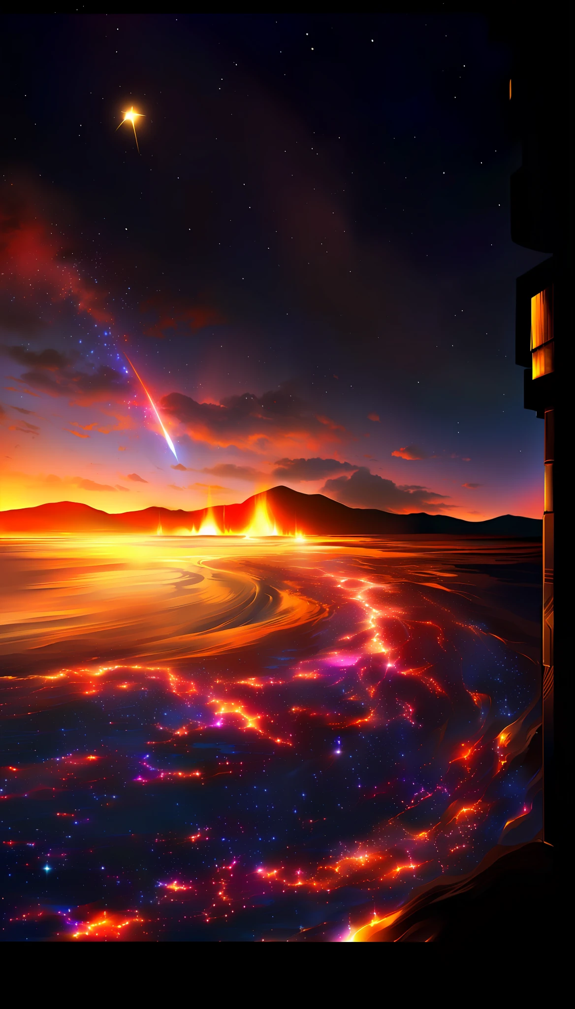 Moths, chasing flames, high quality, starry sky