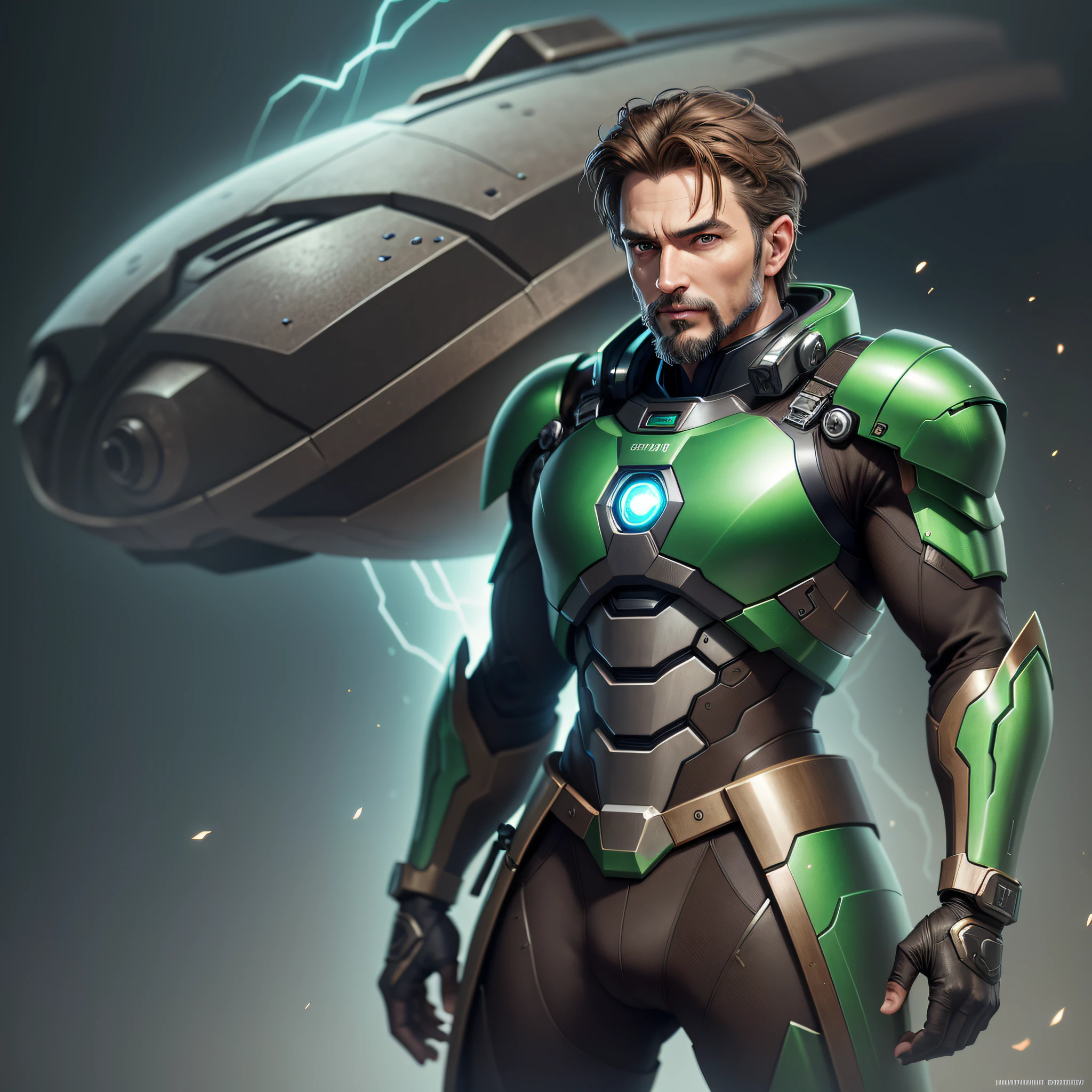 https://i.imgur.com/kuEnw82.jpg man, 40 years old, light brown hair, dark green eyes, goatee, in cybernetic armor, detailed, ultra realistic, ultra high definition, 8k, center, --q 1 --v 4 --auto --s2