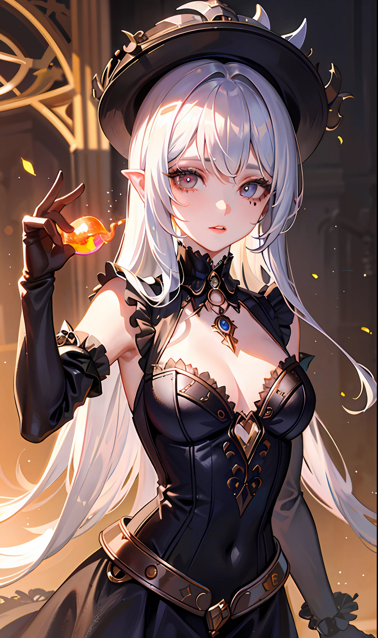 (Masterpiece, Sidelighting, Finely Detailed Beautiful Eyes: 1.2), (Masterpiece*Portrait), Portrait, (Bust), Realistic, 3D Face, Lusious Skin, ((Solo)), (Close-up of Face), (Fire Opal-like Eyes), (One-Eyed Girl with Only One Eye)), Hanging Eye Corner, ((high detail skin, visible pores)), (perfect body), a beautiful steampunk girl, small breasts, ((gothic style dress)), (neck ring), (short gloves as short as half a palm)