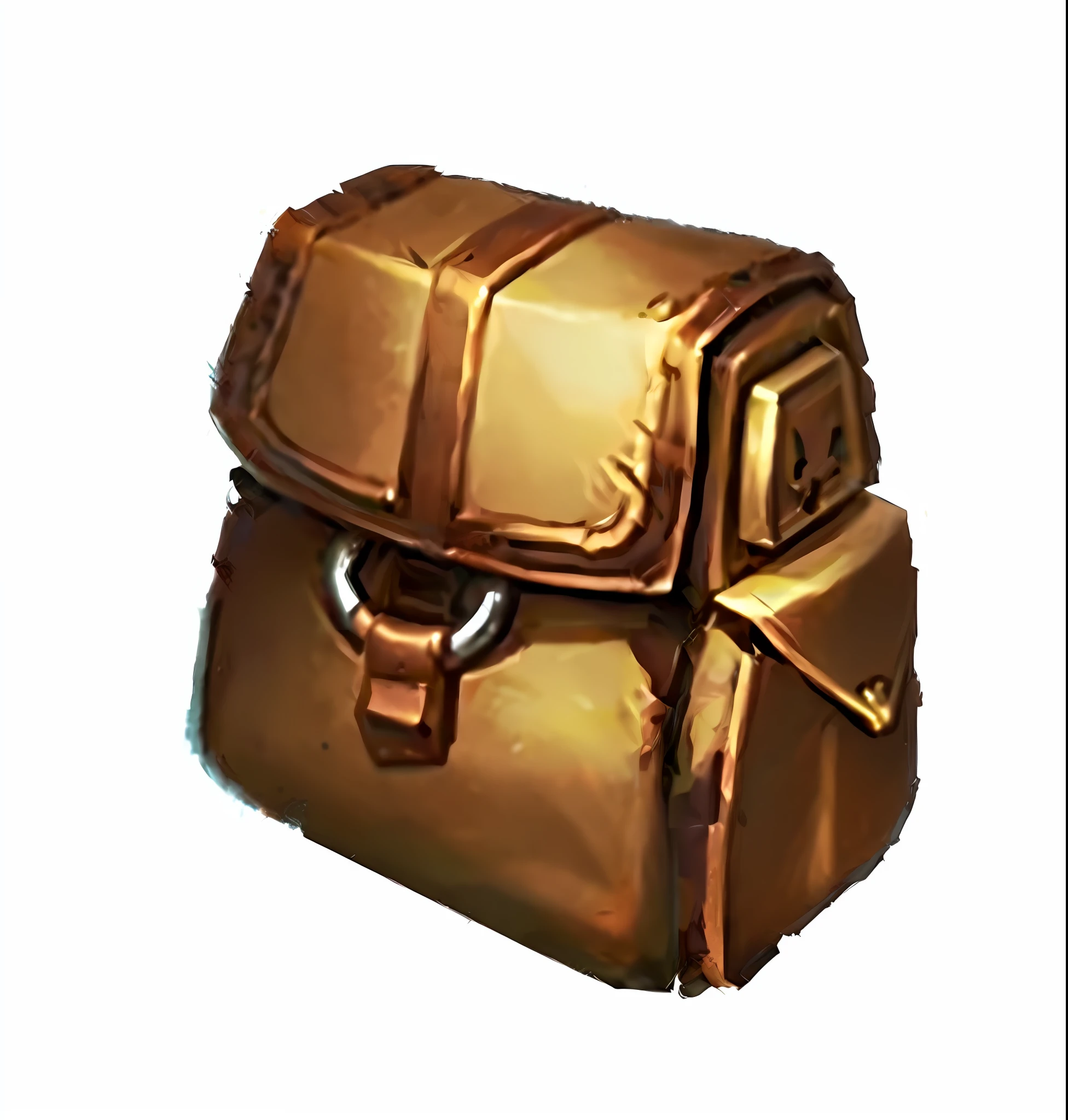 there is a brown bag with a handle on it, treasure artifact, loot box, rpg item, treasure chests, small chest, bronze material, chestplate, unknown, legendary item, plate armored chest, treasure chest, chest, game icon asset, inventory item, 3 d icon for mobile game, hiding large treasure chest, holding a gold bag, rpg game item