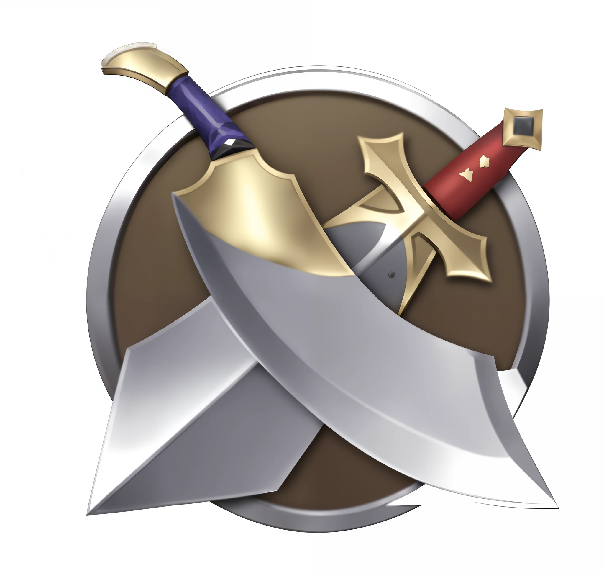 a close up of a sword and a shield on a white background, dual swords, cryptoblades, game logo, epic legends game icon, two swords, dual wielding swords, armored sword blade, broadsword, logo without text, sword and shield, metal swords, broad sword, multiple floating swords, game icon, one broadsword, activity with fight on swords, swords