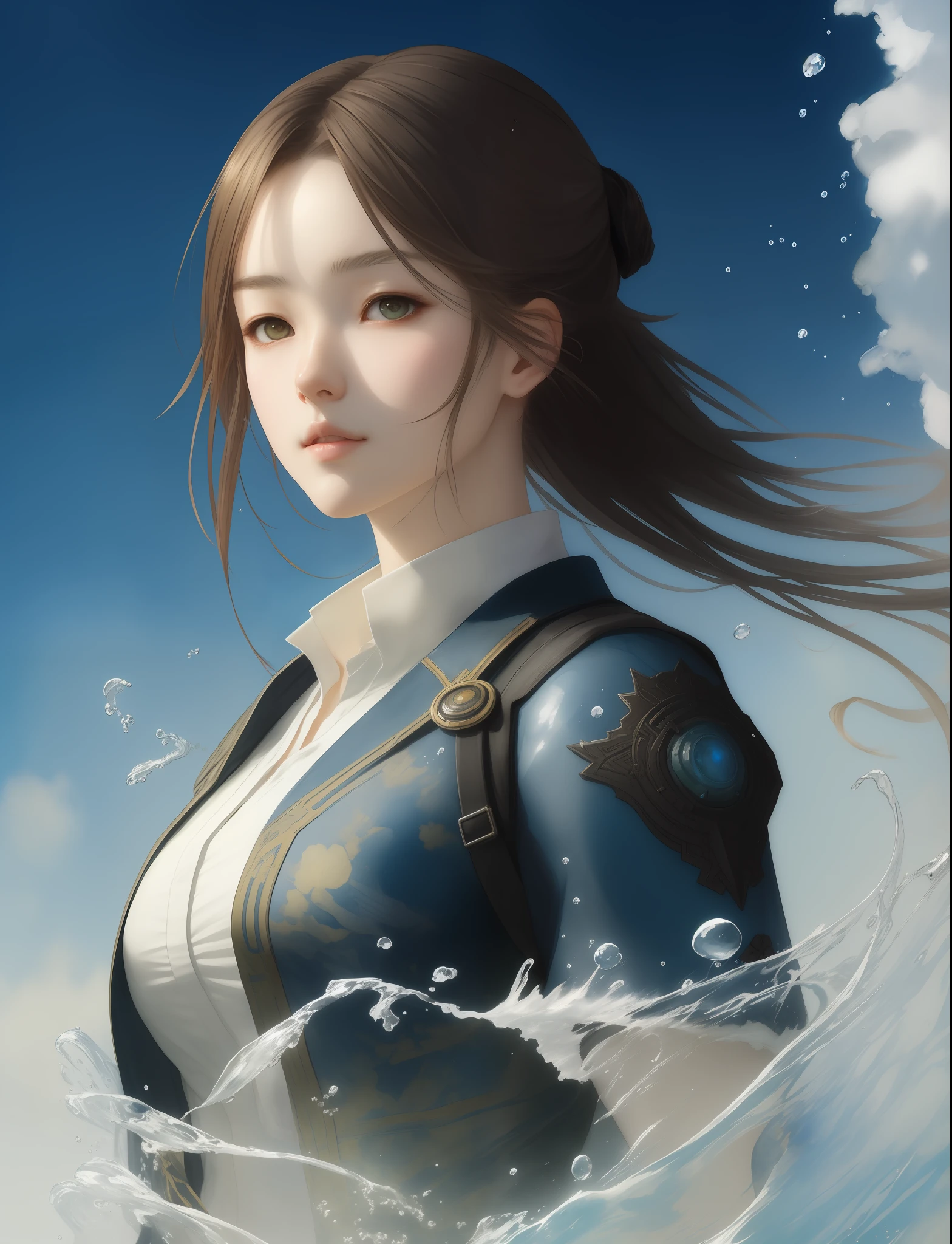 prepubescent, beautifully, full body,, Professional Manga Waifu by Ruan jia and Van Gogh, Splashing Watercolors, Perfect charming face, detailed face, HDR, Highly contrast, intricate details, Substance painter, Substance designer