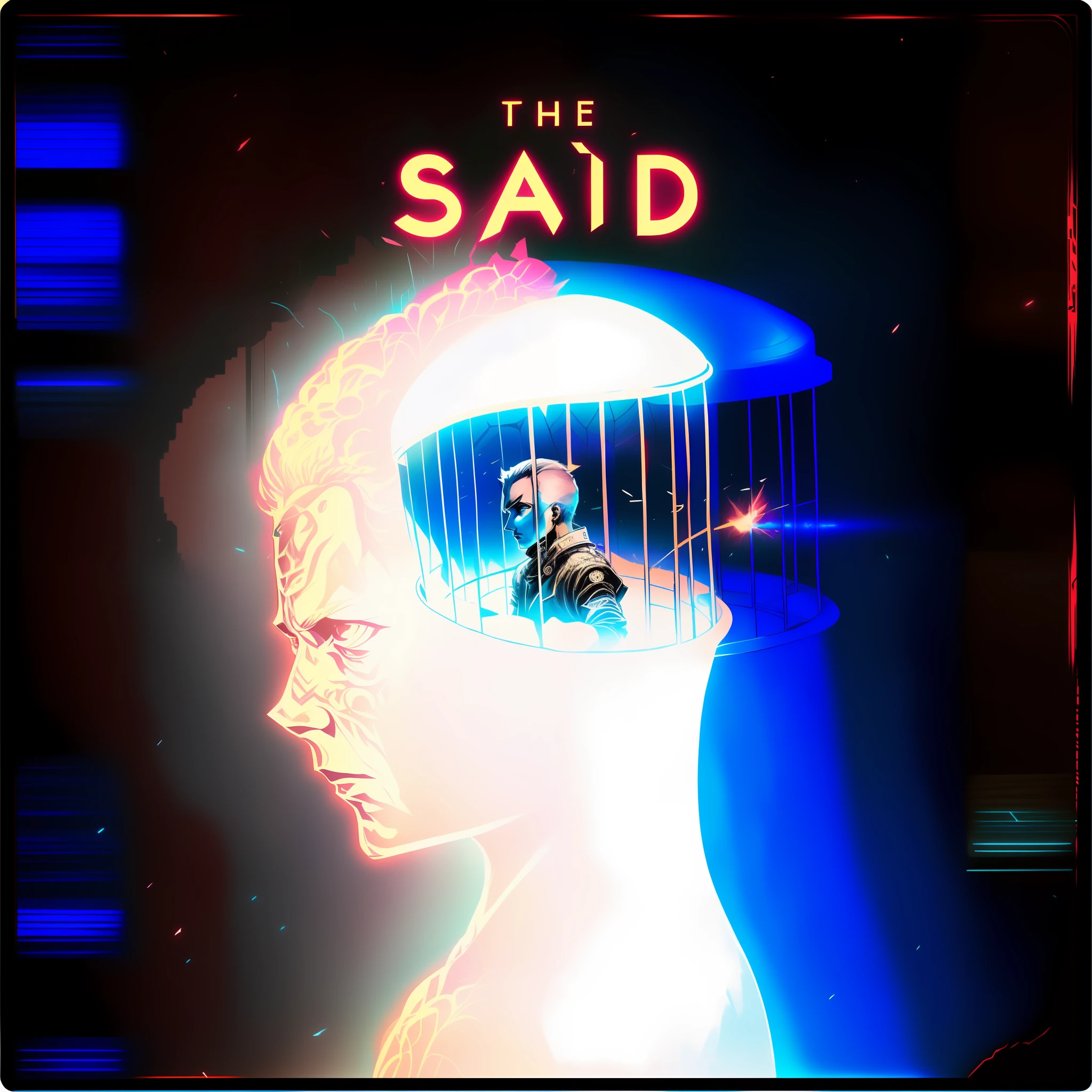 there is a poster of a man inside a cage with a man inside, the (void, sad, sao, by Shaddy Safadi, cover art, official fanart, i said, saw, the bad, promo image, front cover of a new video game, by Slava Raškaj, paid artwork, the void, intricate heterochromatic sad, official artwork