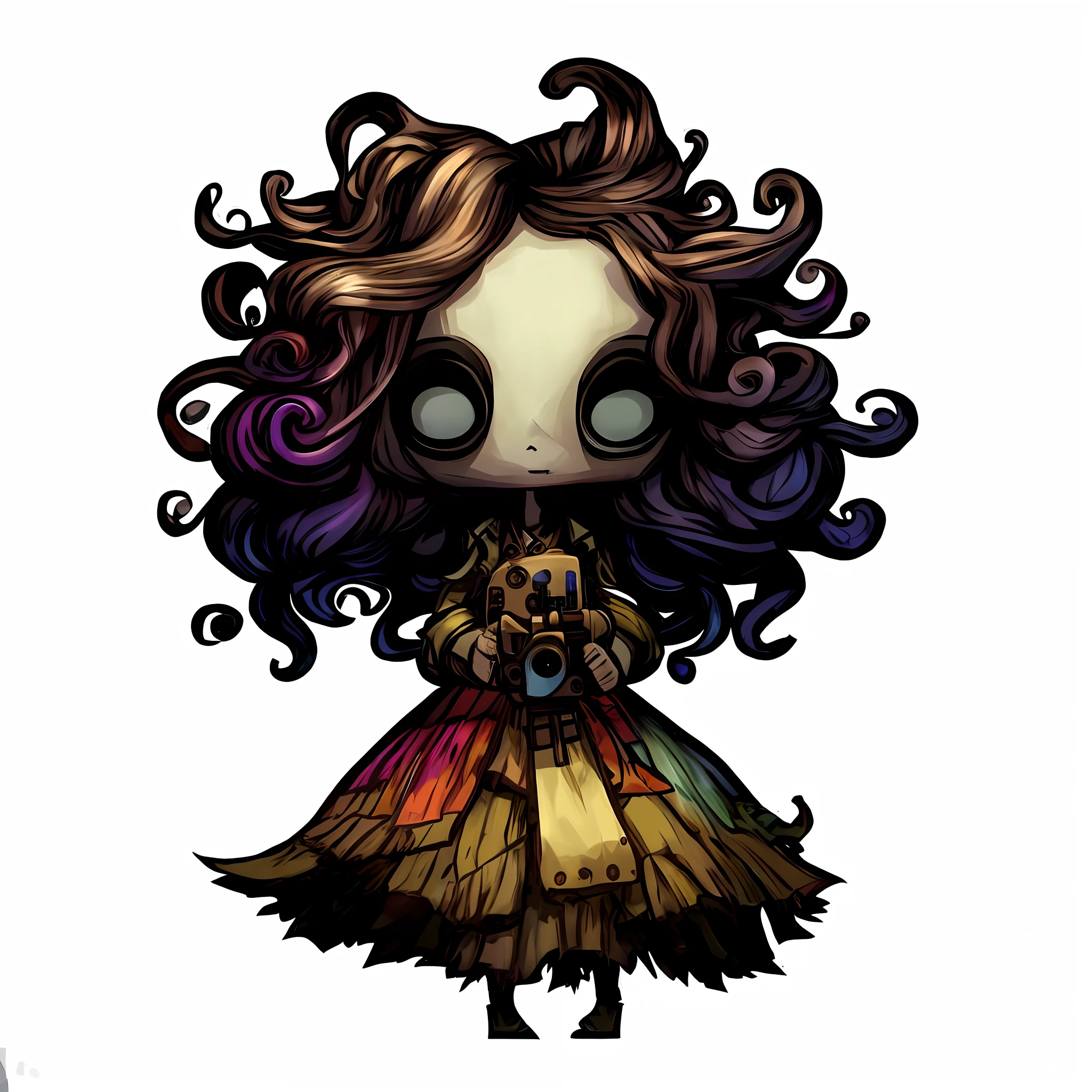 a cartoon girl with long hair and a camera, !!!esao andrews!!!, style of esao andrews, esao andrews : : ornate, bioshock art style, chibi art, advanced digital chibi art, cute detailed digital art, inspired by Esao Andrews, inspired by Jasmine Becket-Griffith, boris valejo. octopath traveler