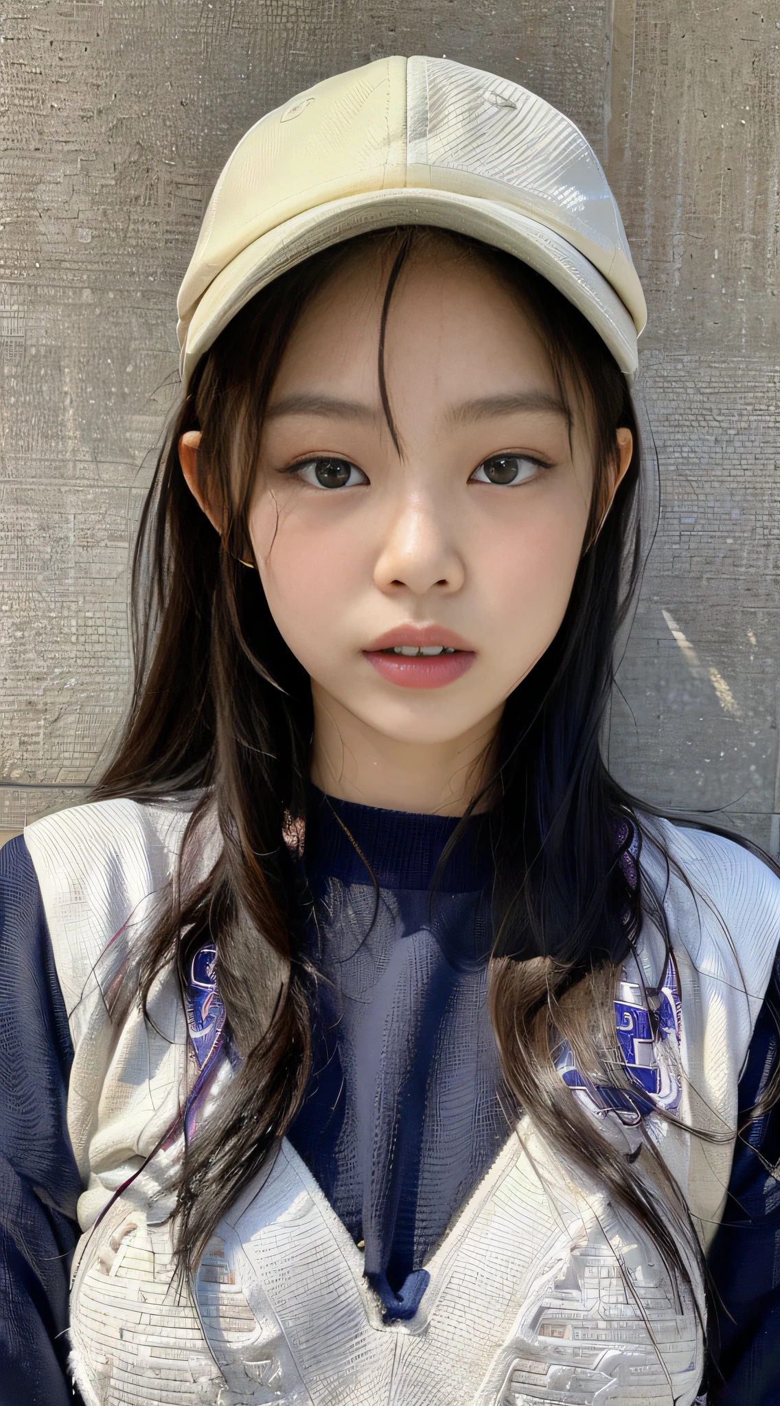 (1girl:1.3), Solo, __body-parts__, Kim Ji-ni Jennie face, wearing trendy brand, football uniform, world-weary face, cold eyes, Korean style photo photo, photography lighting, strong contrast, sunlight on the face, world-weary face, high-class sense, cold eyes, feminine, cement gray background, 8k resolution image, intricate symmetrical details. The whole picture goes forward, mainly a woman standing all over her body, with smooth movements and a complete picture.