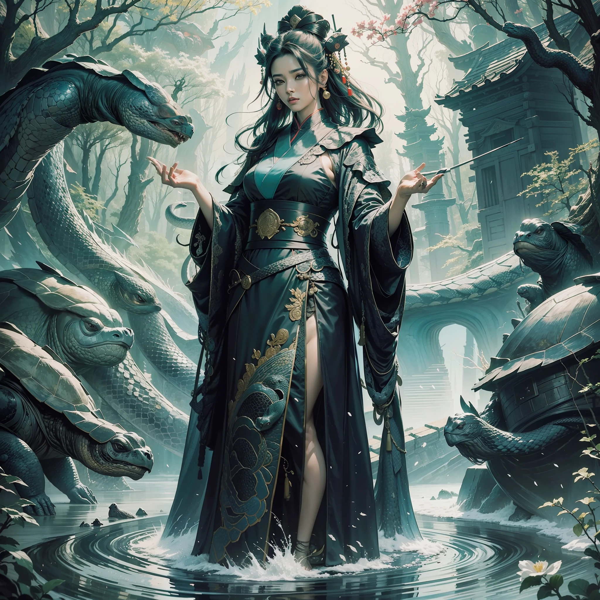 Goddess flying sky, Chinese style, phoenix fairy, gorgeous clothes, beautiful feather patterns, weapon in hand, 32k --niji 5
