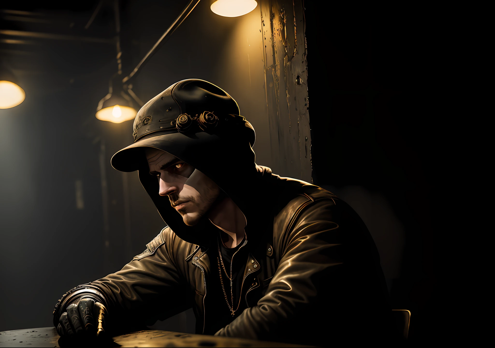 rorschach serious dark photo: sitting NEXT TO AN OLD CAR, realistic epic, portrait of, James Gilleard, Joe Fenton, Kaethe Butcher, gradient yellow, color scheme black, brown and magenta, grunge aesthetic!!! Graffiti brand wall background, art by Greg Rutkowski and Artgerm, soft cinematic light, Adobe Lightroom, Photo Lab, HDR, intricate, highly detailed, (depth of field: 1.4), faded, (neutral colors: 1.2), (HDR: 1.4), (soft colors:1.2), hyperdetailed, (Artstation:1.4), cinematic, warm lights, dramatic light, (intricate details:1.1), complex background, (Rutkowski:0.66), (blue and orange:0.4)