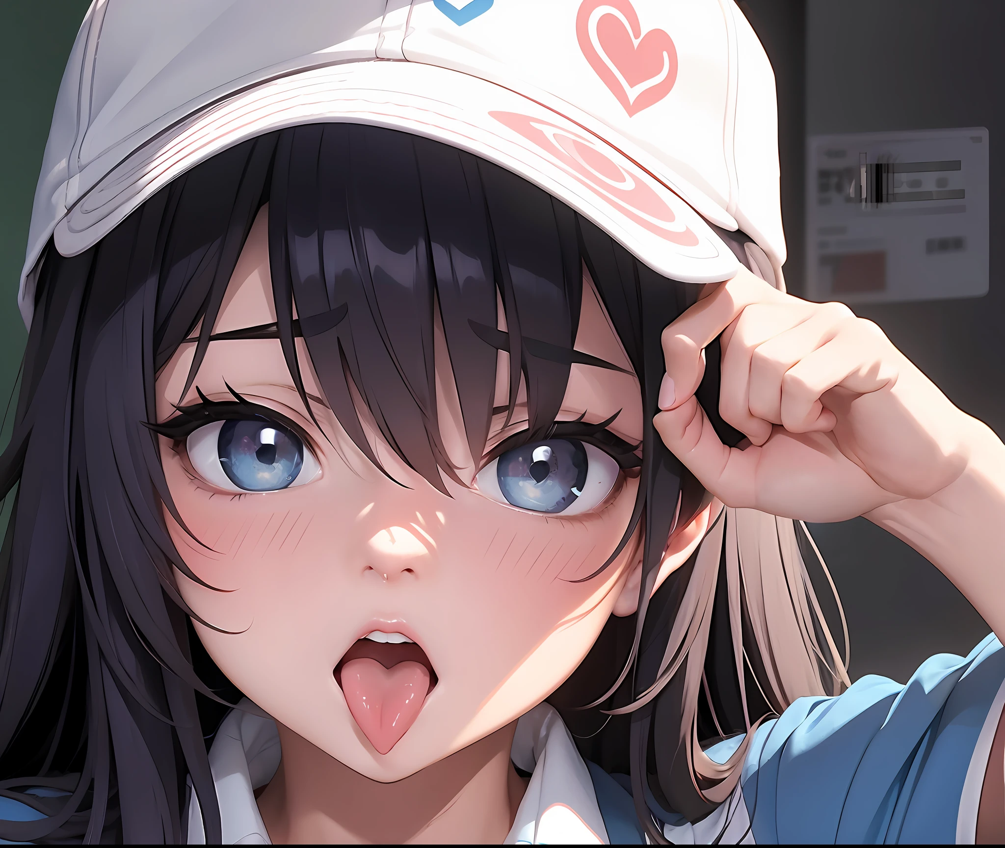 Anime girl with baseball cap on head and heart on cap, anime moe art style, anime visual of cute girl, detailed digital anime art, kawaii, cute anime face, anime style 4 K, cute anime girl,