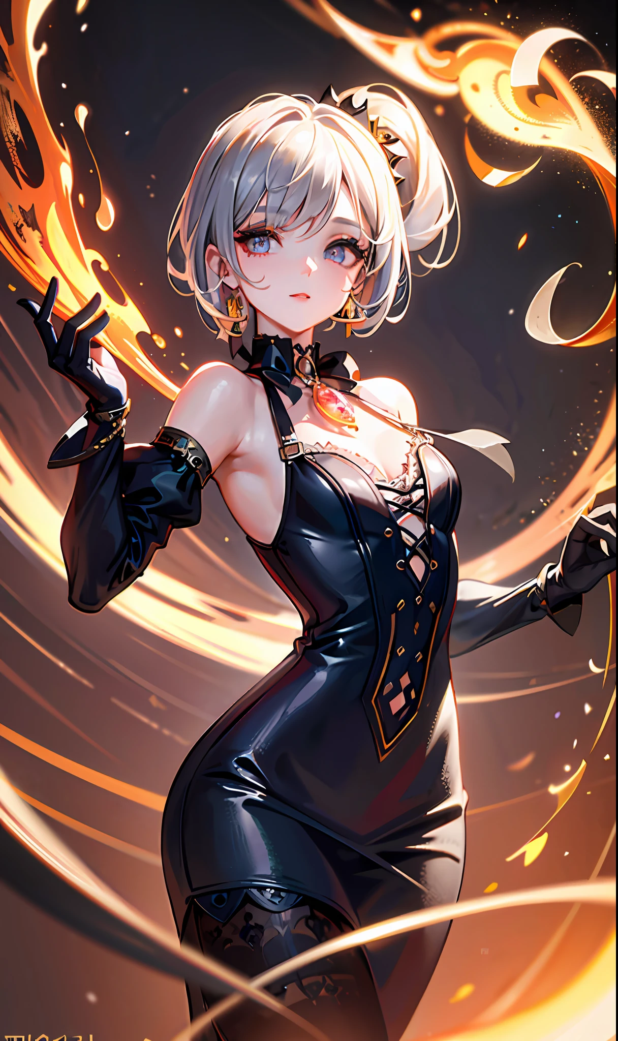 (Masterpiece, Sidelighting, Finely Detailed Beautiful Eyes: 1.2), (Masterpiece*Portrait), Portrait, (Bust), Realistic, 3D Face, Lusious Skin, ((Solo)), (Close-up of Face), (Fire Opal-like Eyes), (One-Eyed Girl with No Eyes)) , hanging eye corners, ((high detail skin, visible pores)), (perfect figure), a beautiful steampunk girl, small breasts, ((gothic style dress)), (neck rings), (short gloves as short as half a palm)