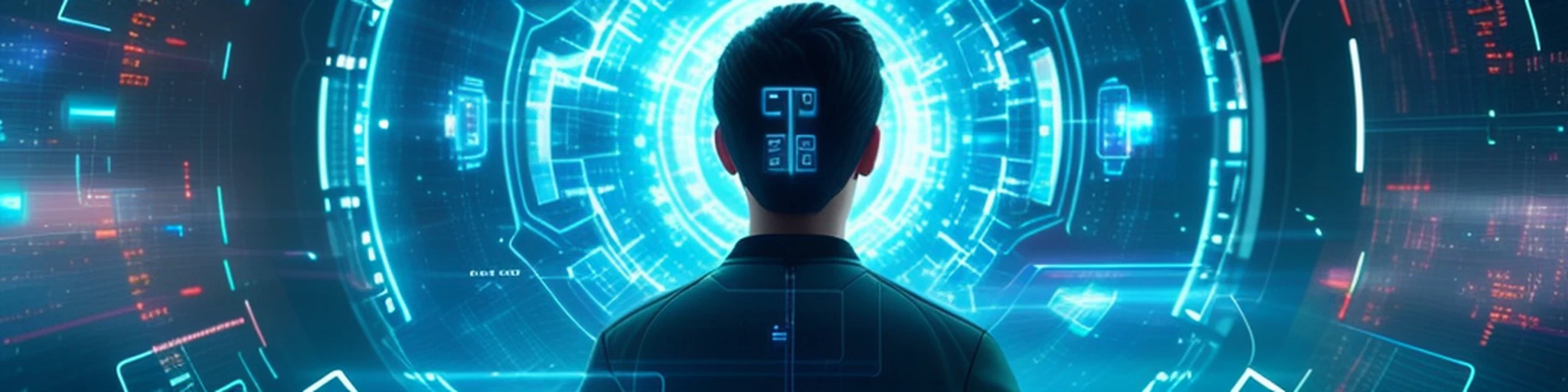 a close up of a person standing in front of a futuristic background, future coder man looking on, in a scifi movie, in 2 0 5 5, virtual self, futuristic, avatar image, technology sci - fi, movie promotional image, future tech, 2049, futuristic avatars, 2022 movie, holographic interface