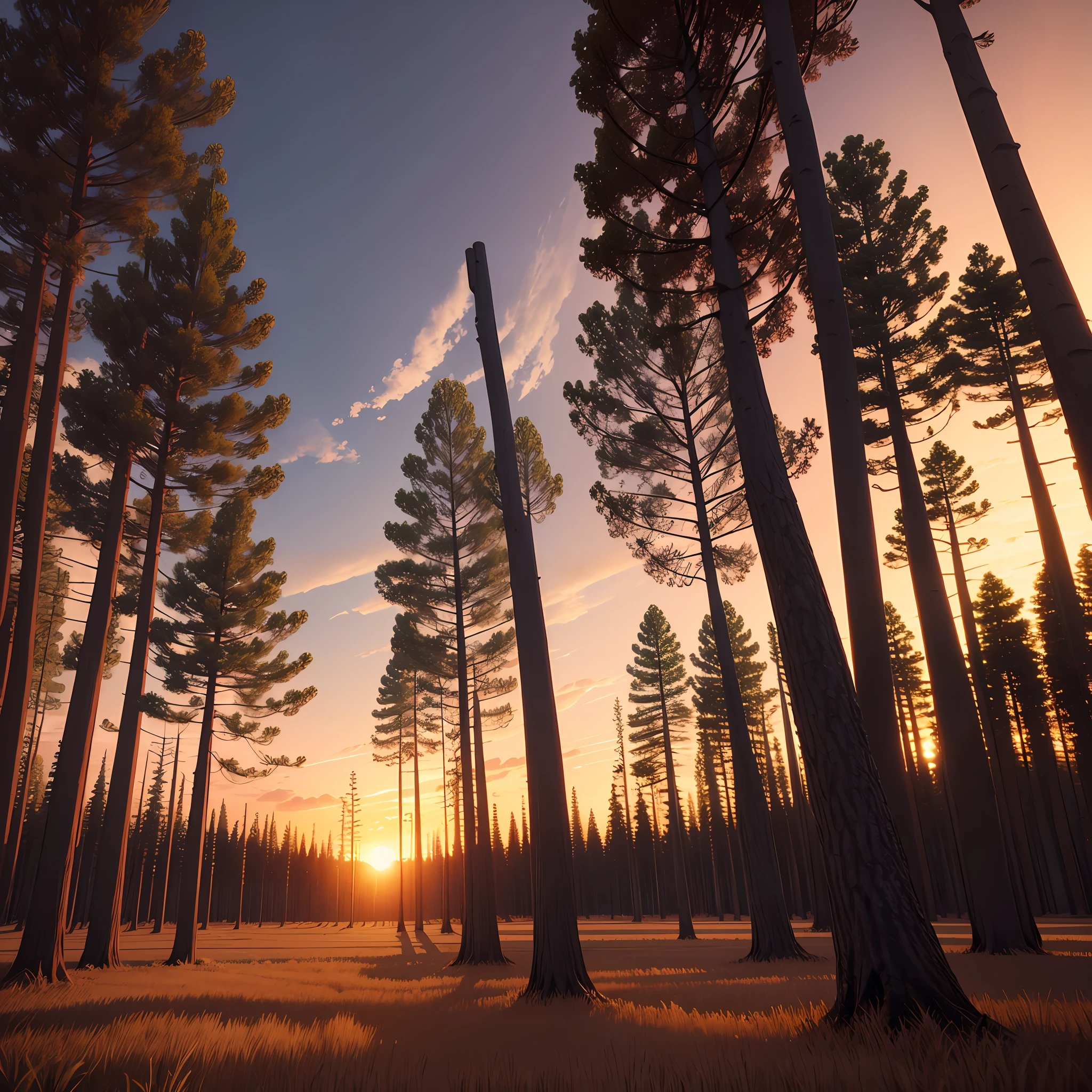 Sun sky cloud dawn trees 3d.... 4k
