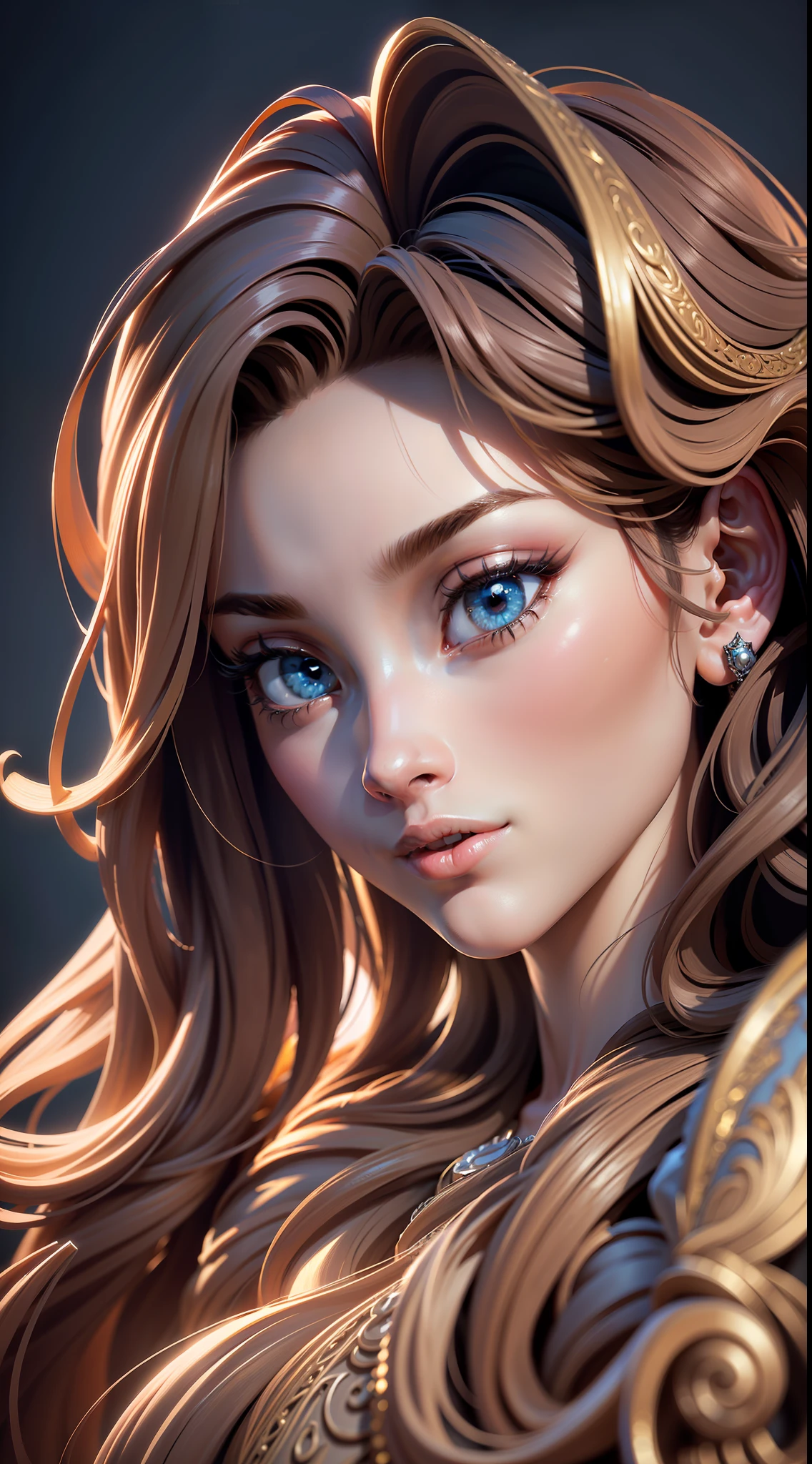 3dmm mj3d style,(masterpiece, top quality, best quality, Long hair, realistic, 1girl, best quality, intricate details, looking at viewer, ultra realistic 8k cg, picture perfect face, flawless, clean, masterpiece, professional artwork, famous artwork, film lighting, film Bloom, perfect face, beautiful face, beautiful eyes,