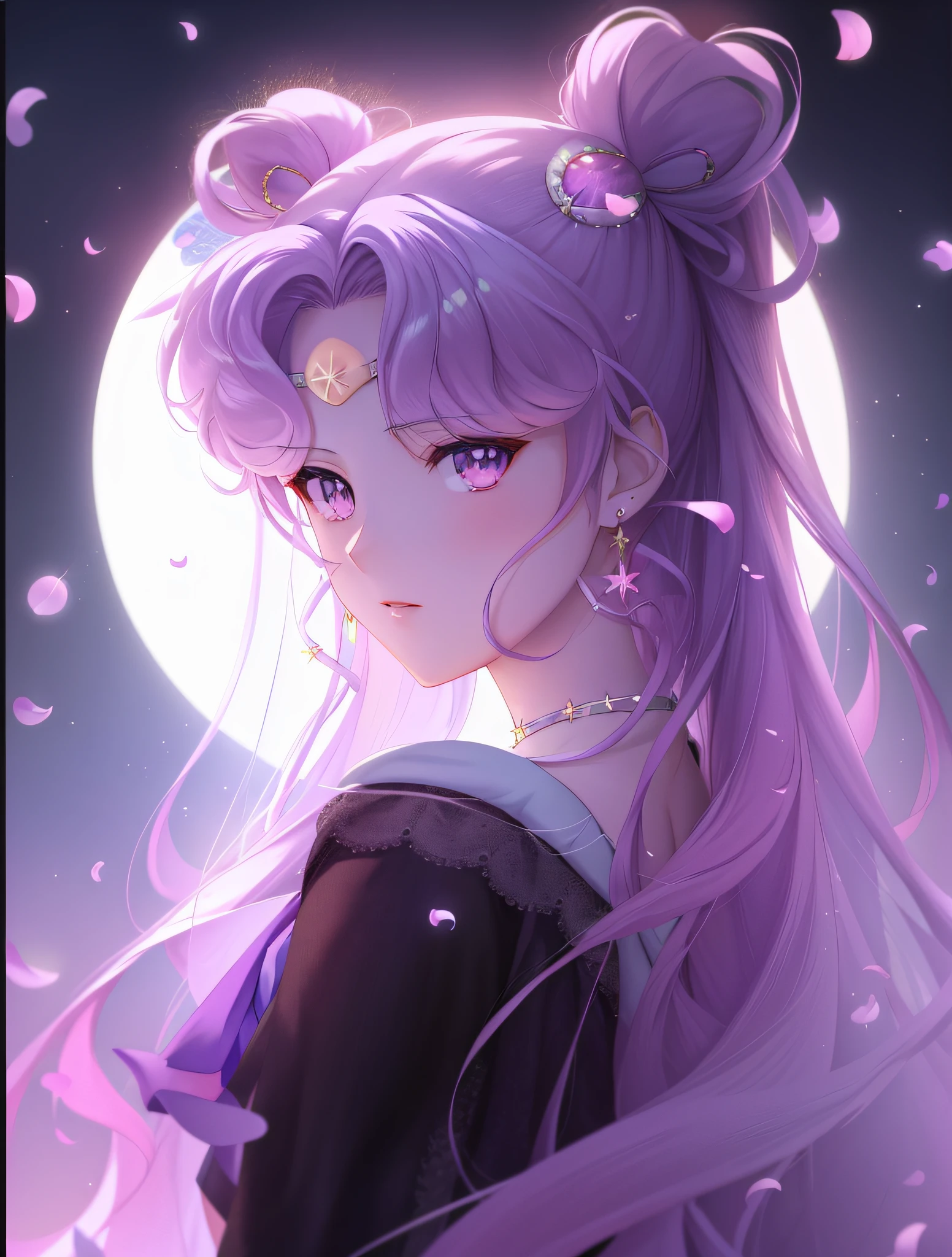 anime girl with long hair and a pink dress with a big moon in the background, beautiful anime portrait, anime style. 8k, portrait knights of zodiac girl, artwork in the style of guweiz, beautiful anime art style, anime style 4 k, the sailor moon. beautiful, beautiful anime, beautiful anime style, extremely detailed artgerm, guweiz