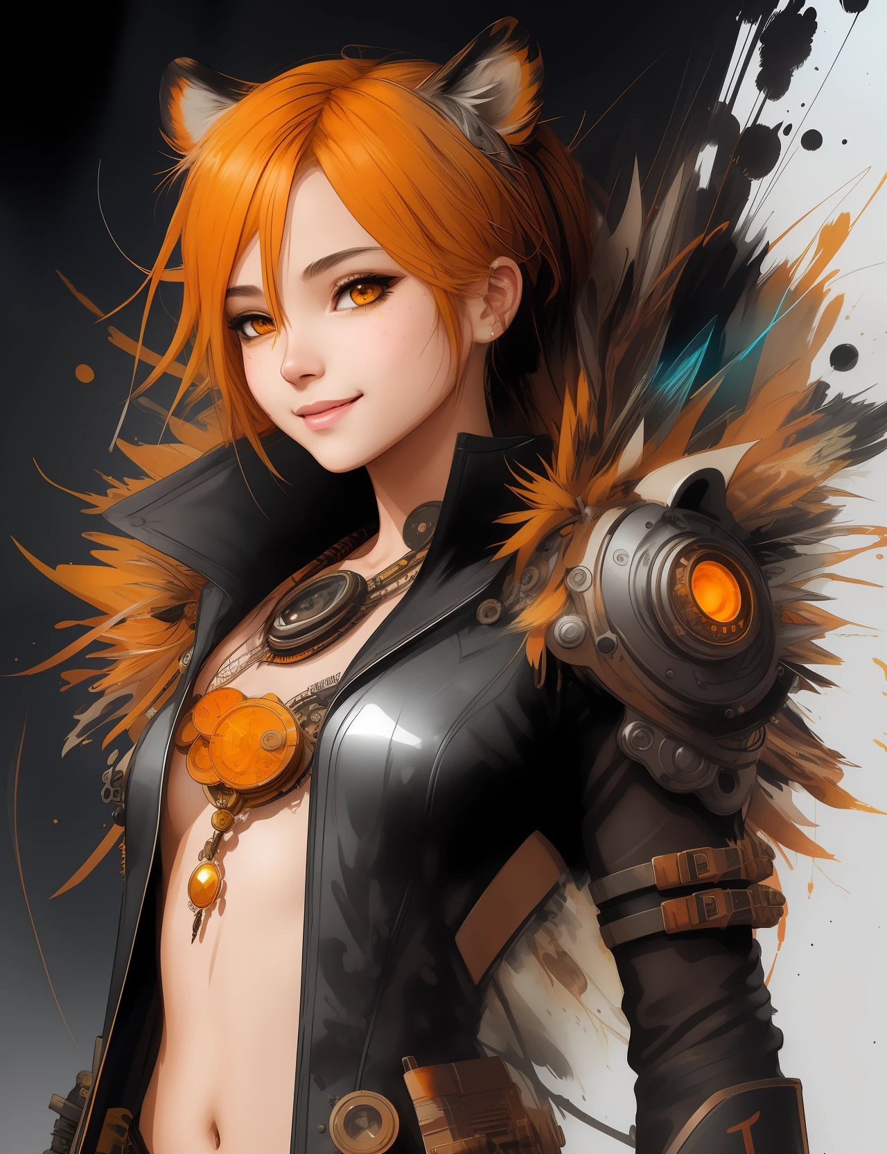 nudist, prepubescent, beautifully, full body,, child loli long spiky yellow and black and orange hair tanned skin eyes like tiger art full body, fantasy character, smiling, soul, digital illustration, comic book style, steampunk noir, perfect anatomy, centered, approaching perfection, dynamic, highly detailed, watercolor painting, artstation, concept art, soft, sharp focus, illustration, art by Carne Griffiths and Wadim Kashin