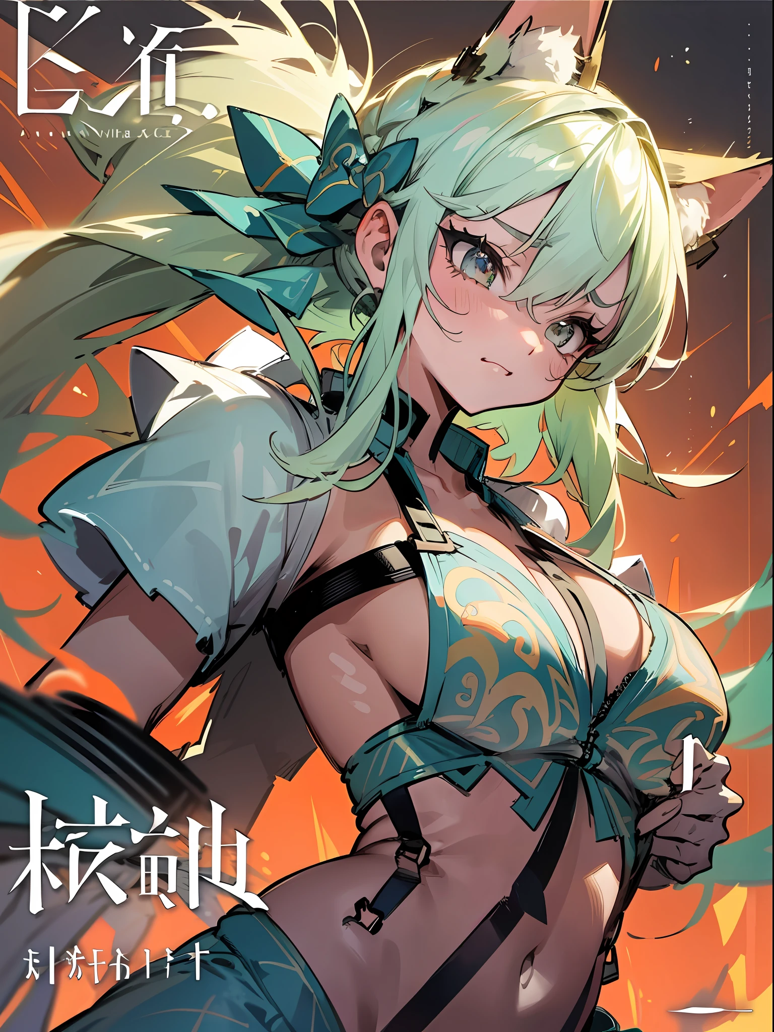 background, mixed-language_text, Japanese letters in graffit, girls, long blonde hair, excellent lighting, sidelighting, perfect ultimate (flat color: 1.3), (magazine_cover: 1.4), (multicolored_background: 1.3), striped_background, card_background, :: comix style by joe madureira :: circular pieces of white metals glued to the ultra detailed arms coming out sparkling shine, perfect and detailed, ultra detailed shirt with abstract design and with Japanese letter print in graffit of the sides of clothing, image of girls with big breast, on top of a futuristic motorcycle, with immersive effects, hover effect, background graffiti style tribal tattoo with flowers and vibrant colors, "ultra HDR" detailed and with focus effect, (masterpiece: 1.2, best quality), (beautiful eyes with huge eyelashes finely detailed: 1.2), , ((Solo)), (Finely detailed eyes and detailed face: 1.3), in various full-body attack poses, (cute background: 1.2),futuristic costume, super detailed circular metals Clinging to the arms and pants, fantastic paintings