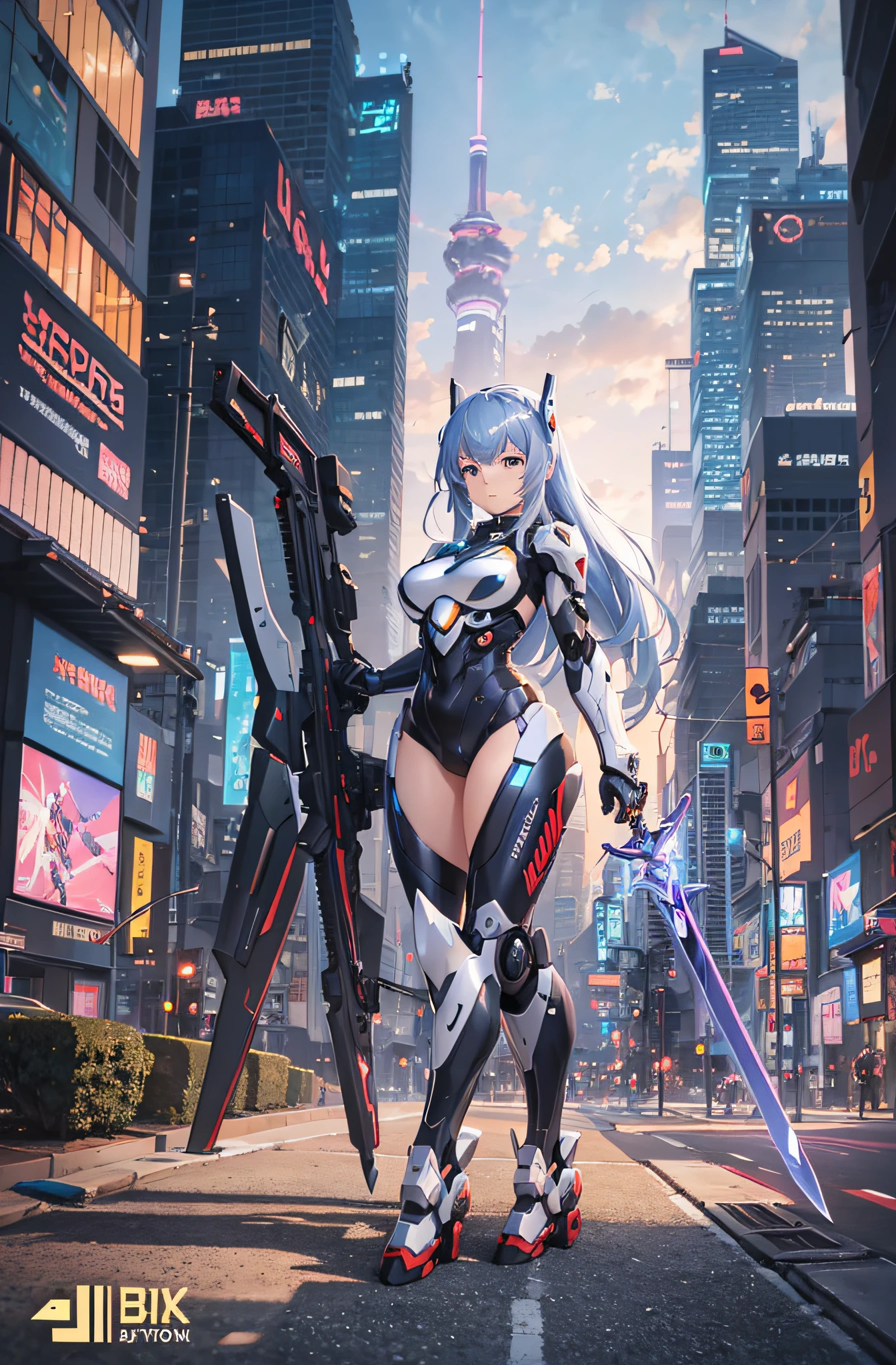 a woman in a futuristic suit holding a sword in front of a city, best anime 4k konachan wallpaper, cyberpunk anime girl mech, girl in mecha cyber armor, anime mecha aesthetic, mecha asthetic, modern mecha anime, anime wallpaper 4k, anime wallpaper 4 k, female mecha, from arknights, badass anime 8 k