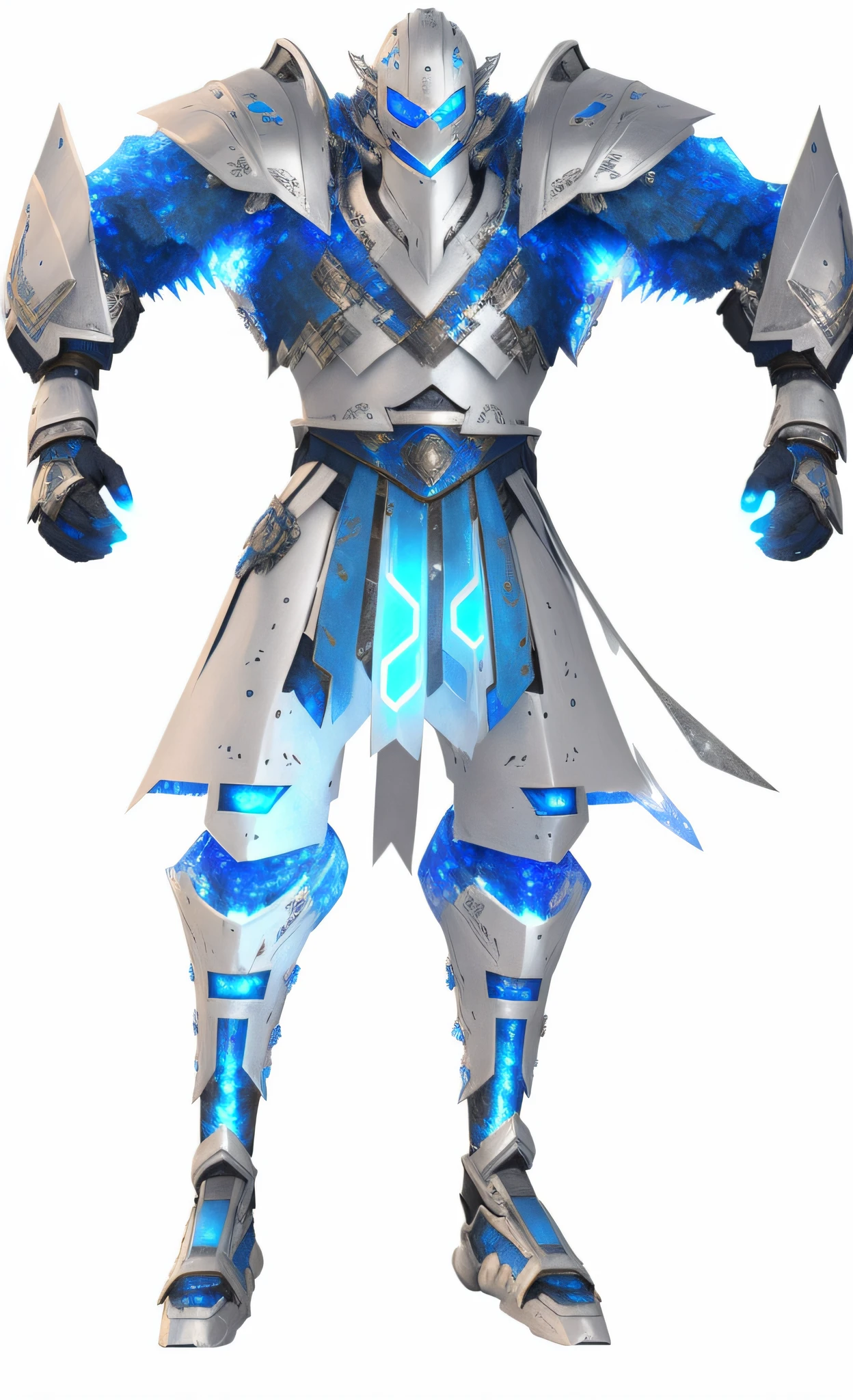 a close up of a robot with a blue light on his arm, costume with blue accents, blue and ice silver color armor, ice crystal armor, pale blue armor, full portrait of electromancer, lunar themed attire, frostbite 3 rendered, freezing blue skin, sliver ice color reflected armor, warrior platinum armor, detailed full body concept --auto --s2