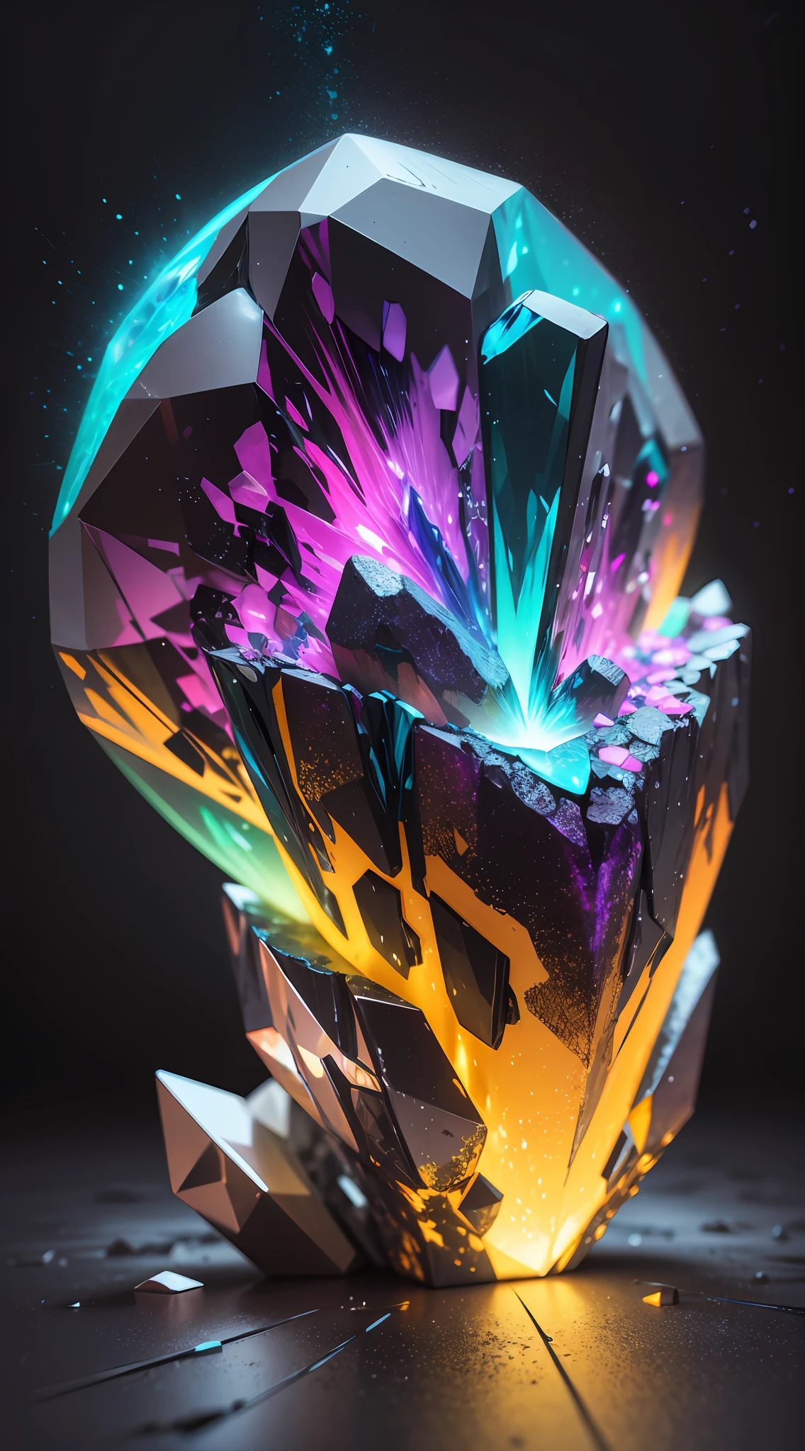 neon glowing sulphuric 3d realistic crystals in a cracked geode 16k
