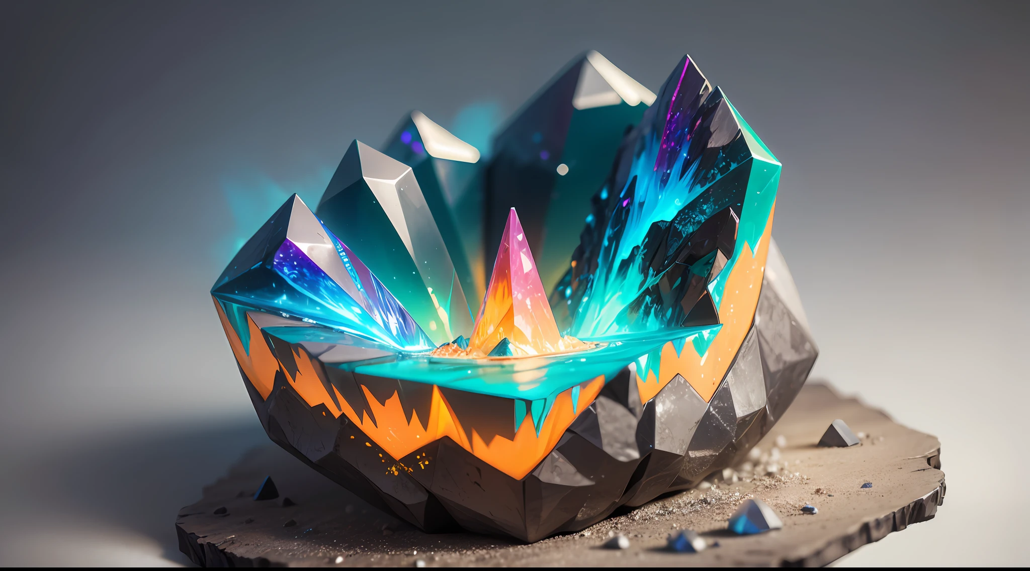 neon glowing sulphuric 3d realistic crystals in a cracked geode 16k
