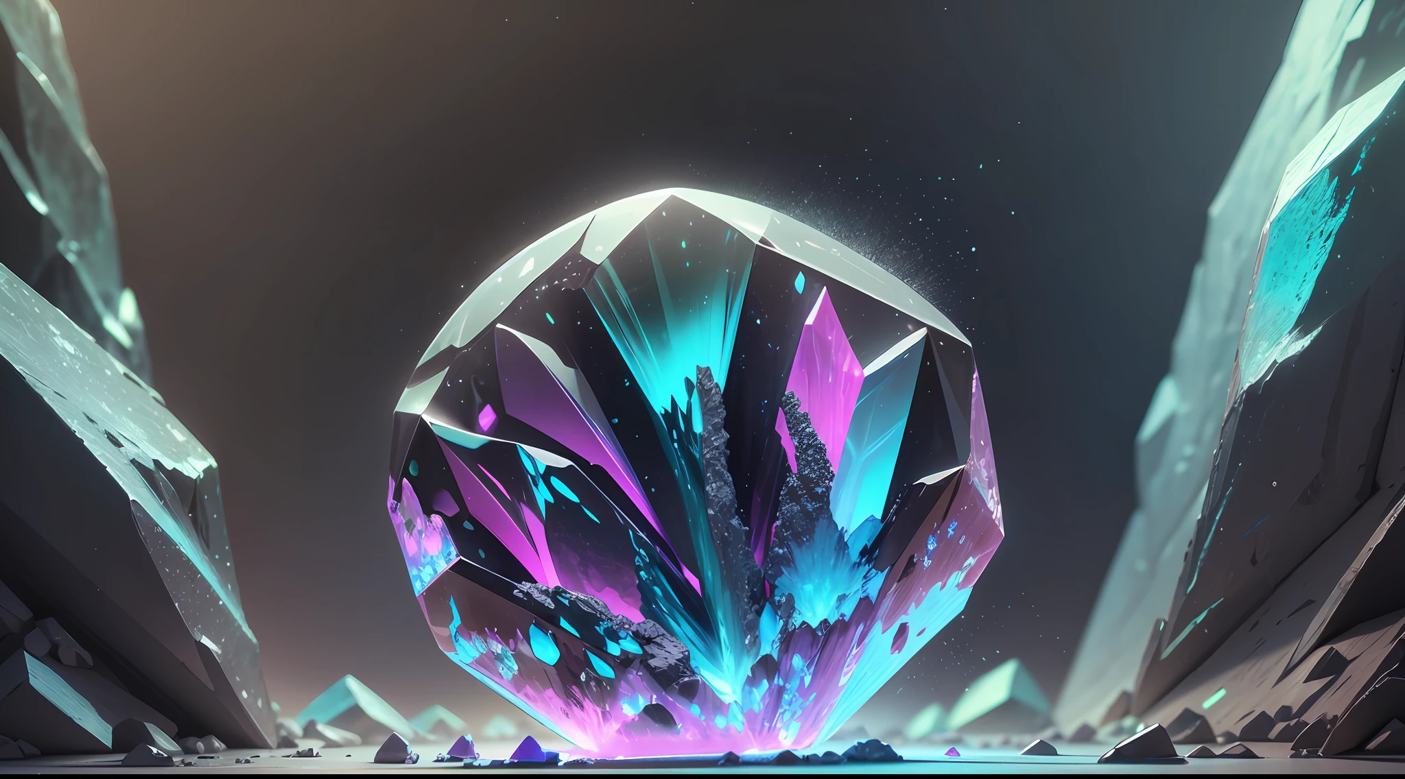 neon glowing sulphuric 3d realistic crystals in a cracked geode 16k