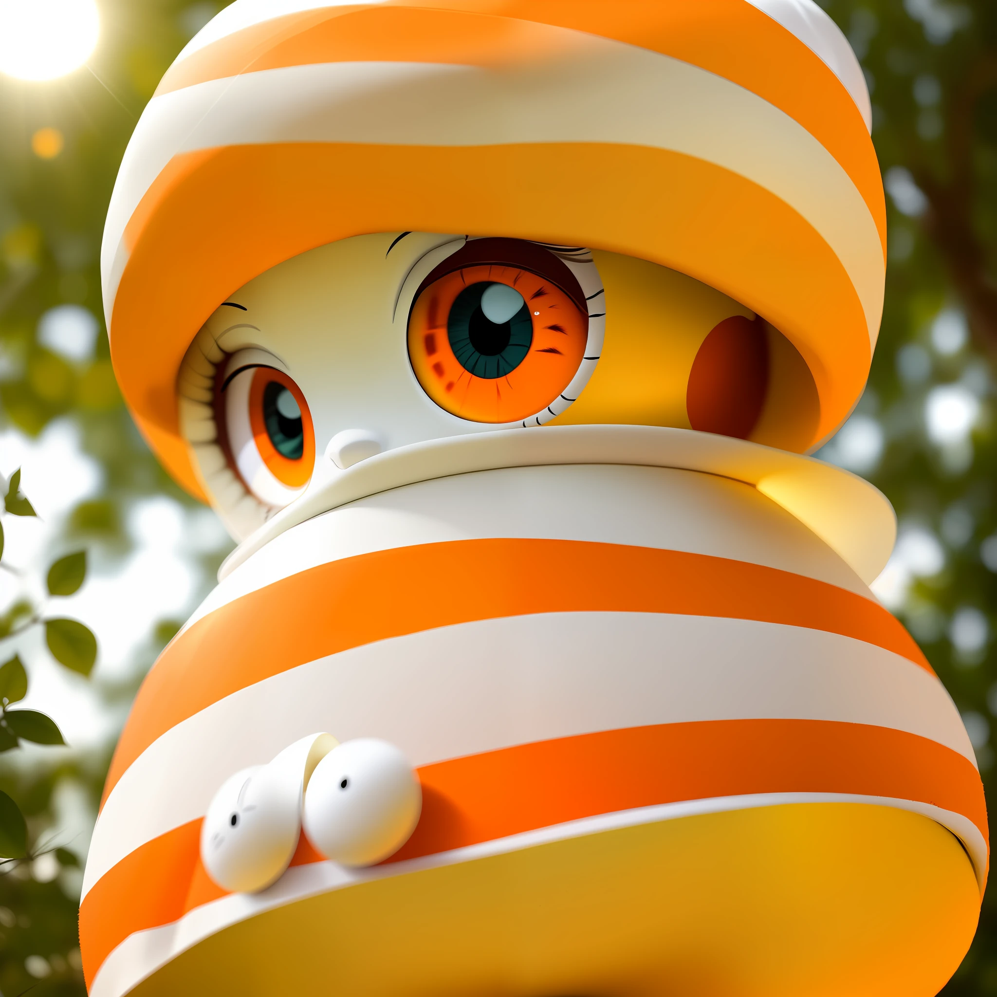 1O cat range, white striped,ขนฟูนุ่ม,big eyes,หางยาวสีดำ((wearing white hat)),Full-body, morning light, warm