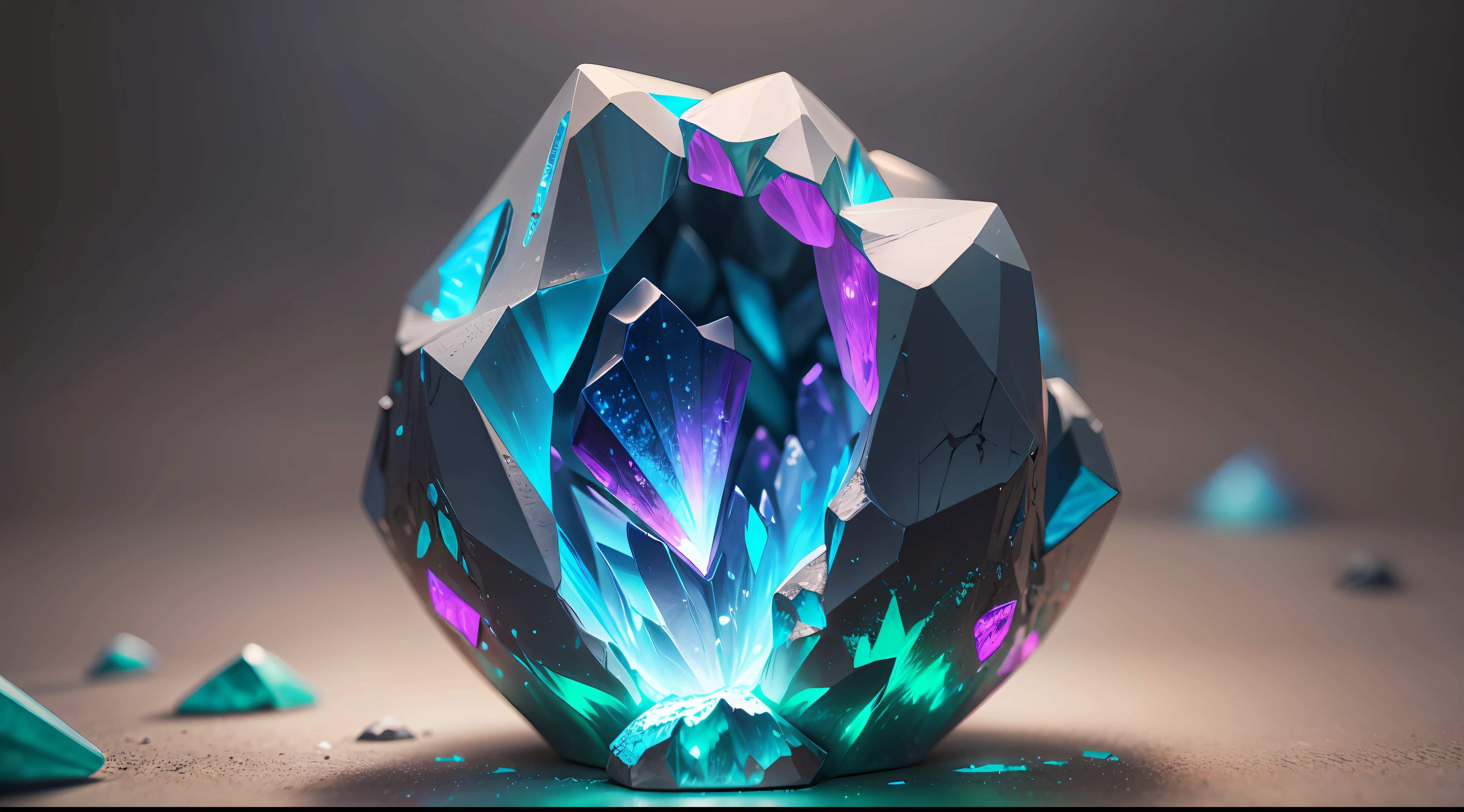 neon glowing sulphuric 3d realistic crystals in a cracked geode 16k