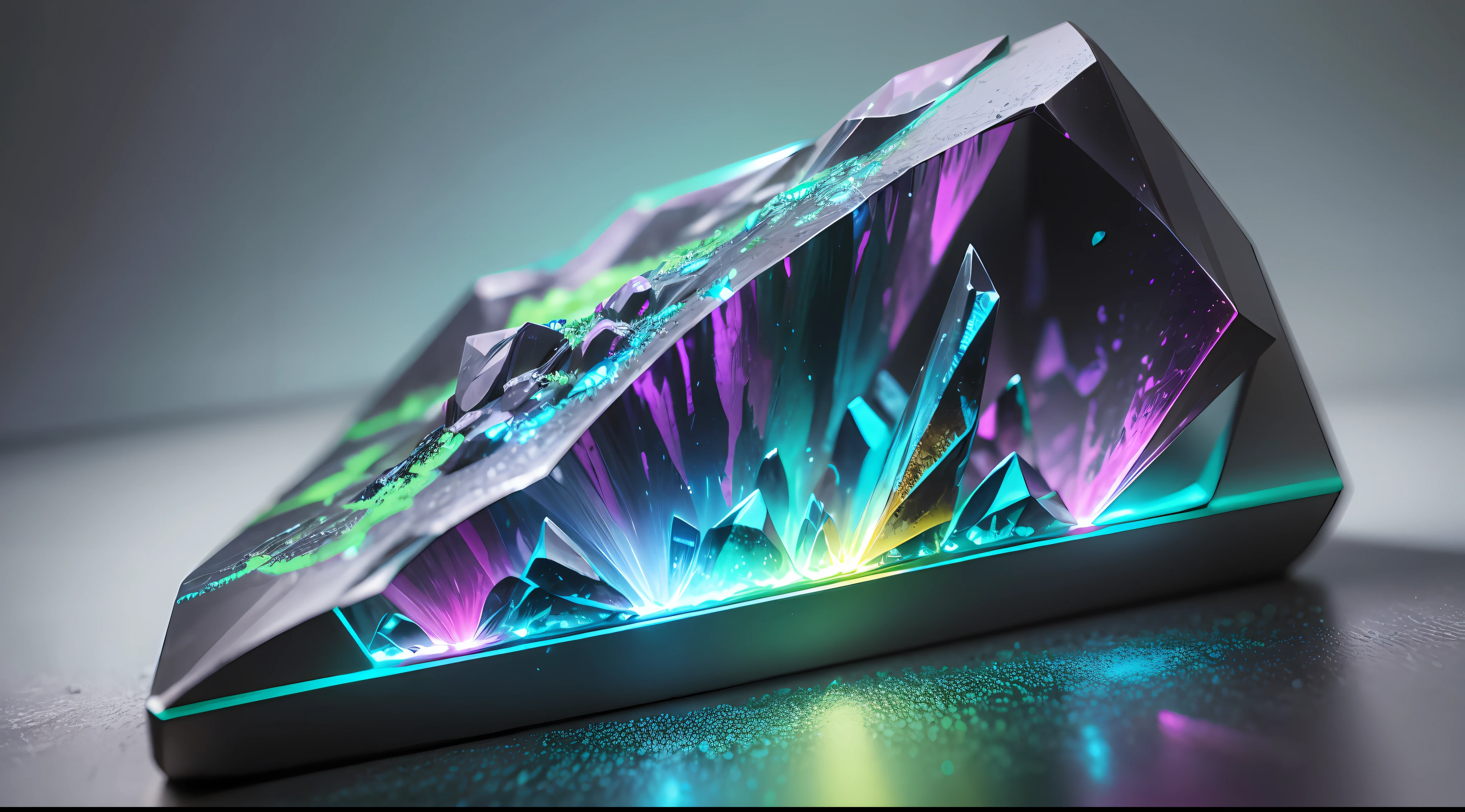 neon glowing sulphuric 3d realistic crystals in a cracked geode 16k
