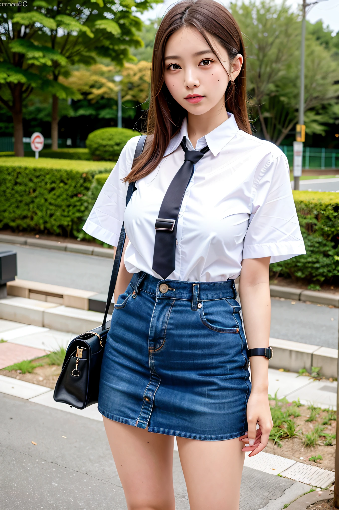 Schoolgirl, slim girl model photo, female model, Japan woman, (8k, RAW photo, best quality, masterpiece: 1.2), (realistic, photorealistic: 1.37), ultra detailed, ultra high resolution, summer, school, frontal,