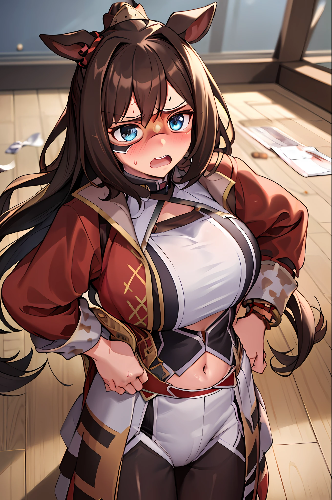 one girl, crotch, big, navel, nude, (masterpiece, top quality), horizontal lightning, fine and beautiful eyes, angry face, madness, open mouth, screaming, rough-faced, blush, sweat, mask,
1 girl, big, standing, indoors, bedroom, , hands on hips, mask, big, whip