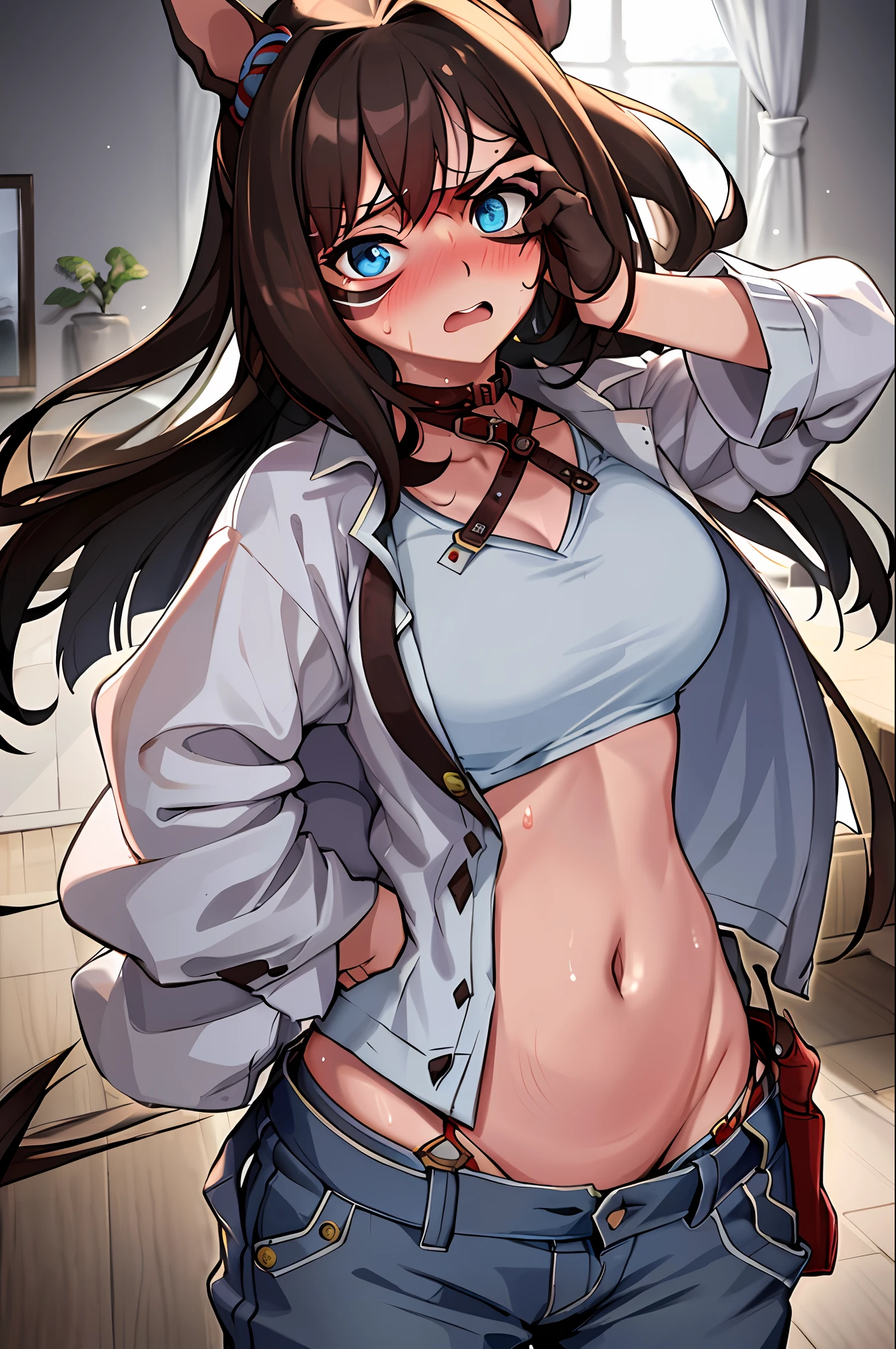 one girl, crotch, big, navel, nude, (masterpiece, top quality), horizontal lightning, fine and beautiful eyes, angry face, madness, open mouth, screaming, rough-faced, blush, sweat, mask,
1 girl, big, standing, indoors, bedroom, , hands on hips, mask, big, whip