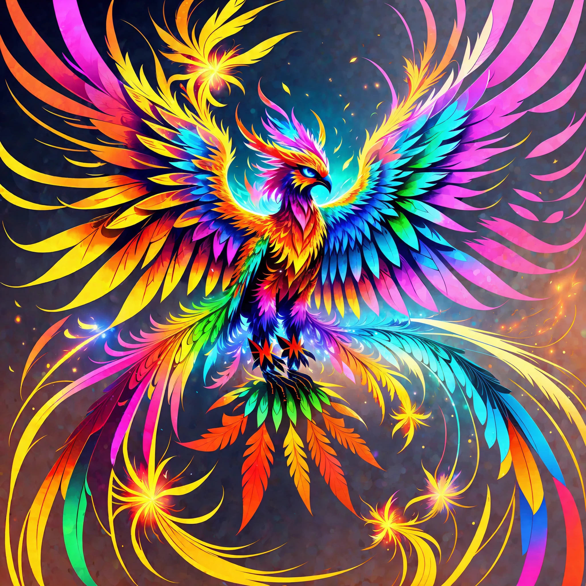 Colorful phoenix, particle effect, front, spread wings --auto --s2