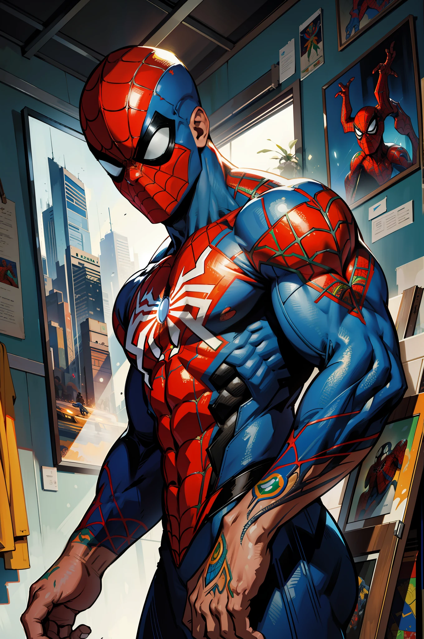 Character, brazilian spider man, brazil, colors of brazil, clean design, marvel, epic instagram, artstation, hyper detailed intricate details, unreal engine, intricate details, home screen, 8k resolution, deviantart masterpiece, oil painting, heavy strokes