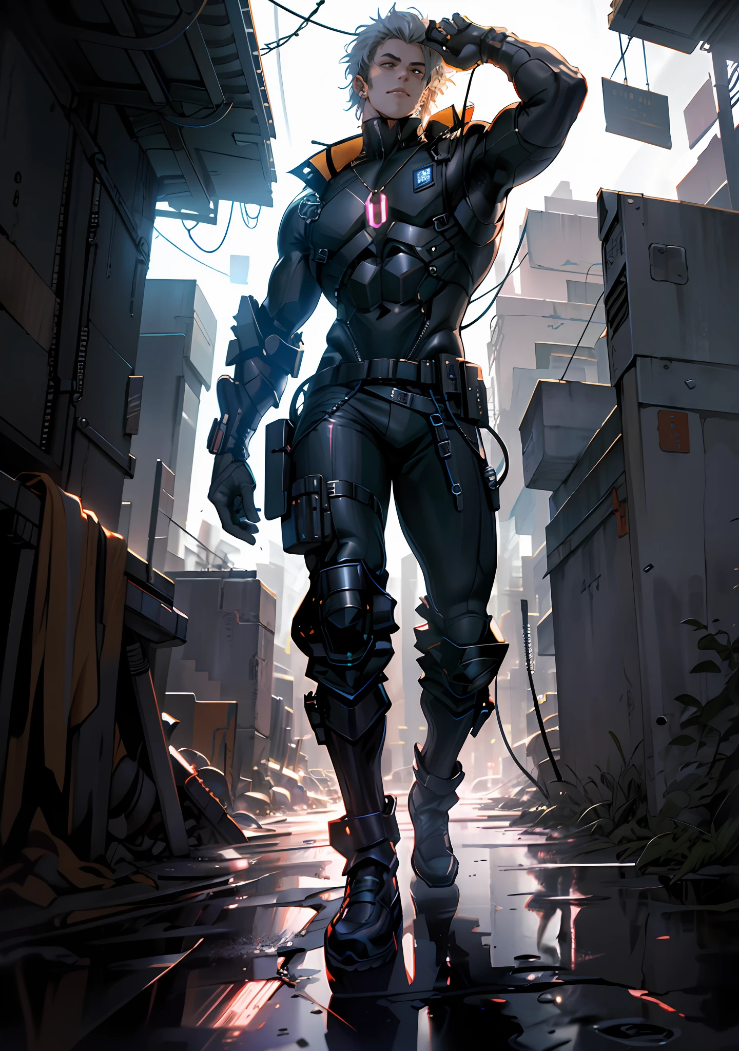 ((super wonderful)), best clarity, amazing texture CG Unity 8k wallpaper, best lighting effects, dynamic posture, dynamic shots, a cat male protagonist, dark world, full of cyberpunk features)