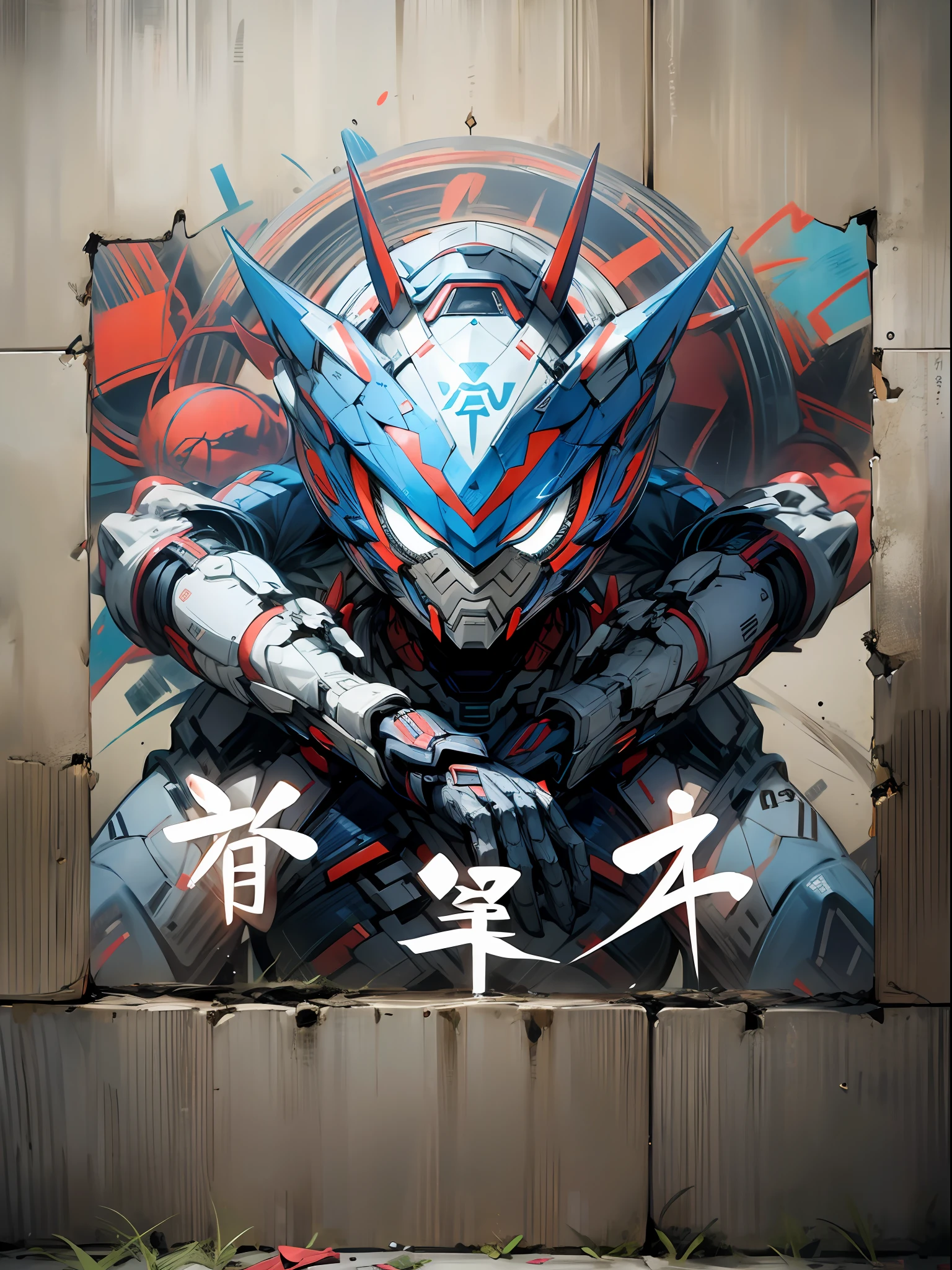 background, mixed-language_text, Japanese letters in graffit, ultraman