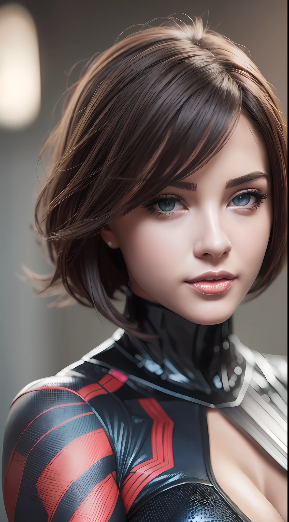 Photorealistic, Most Beautiful Girl, Beautiful Face, Beautiful Eyes, Short Hair,Dressed in Sexy Costume, Sensual Spider Woman, High Quality,8k --auto --s2