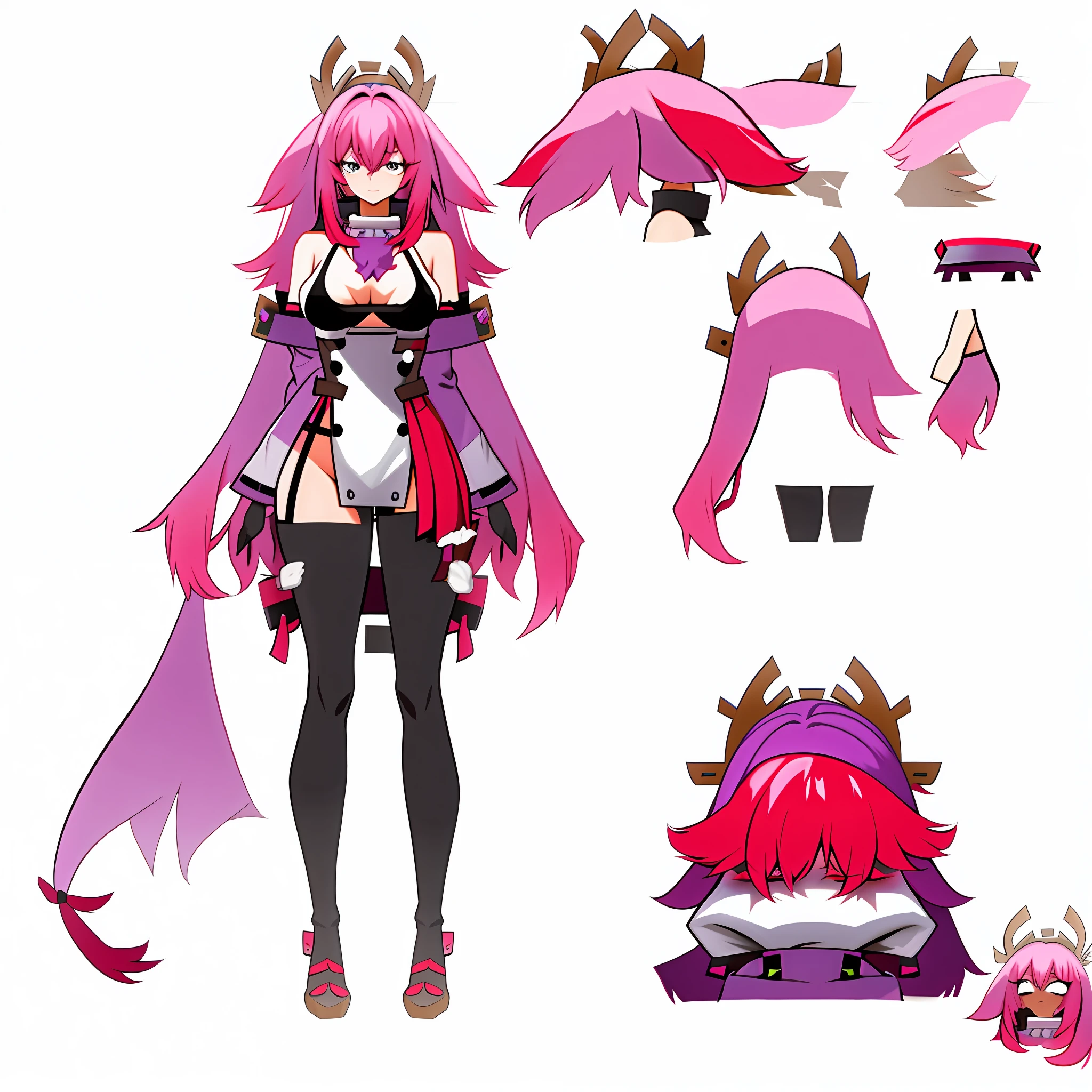 a close up of a cartoon character with a purple hair, full body character design,full character design, official character illustration, female fursona, candypunk character design, detailed character design, full body character concept